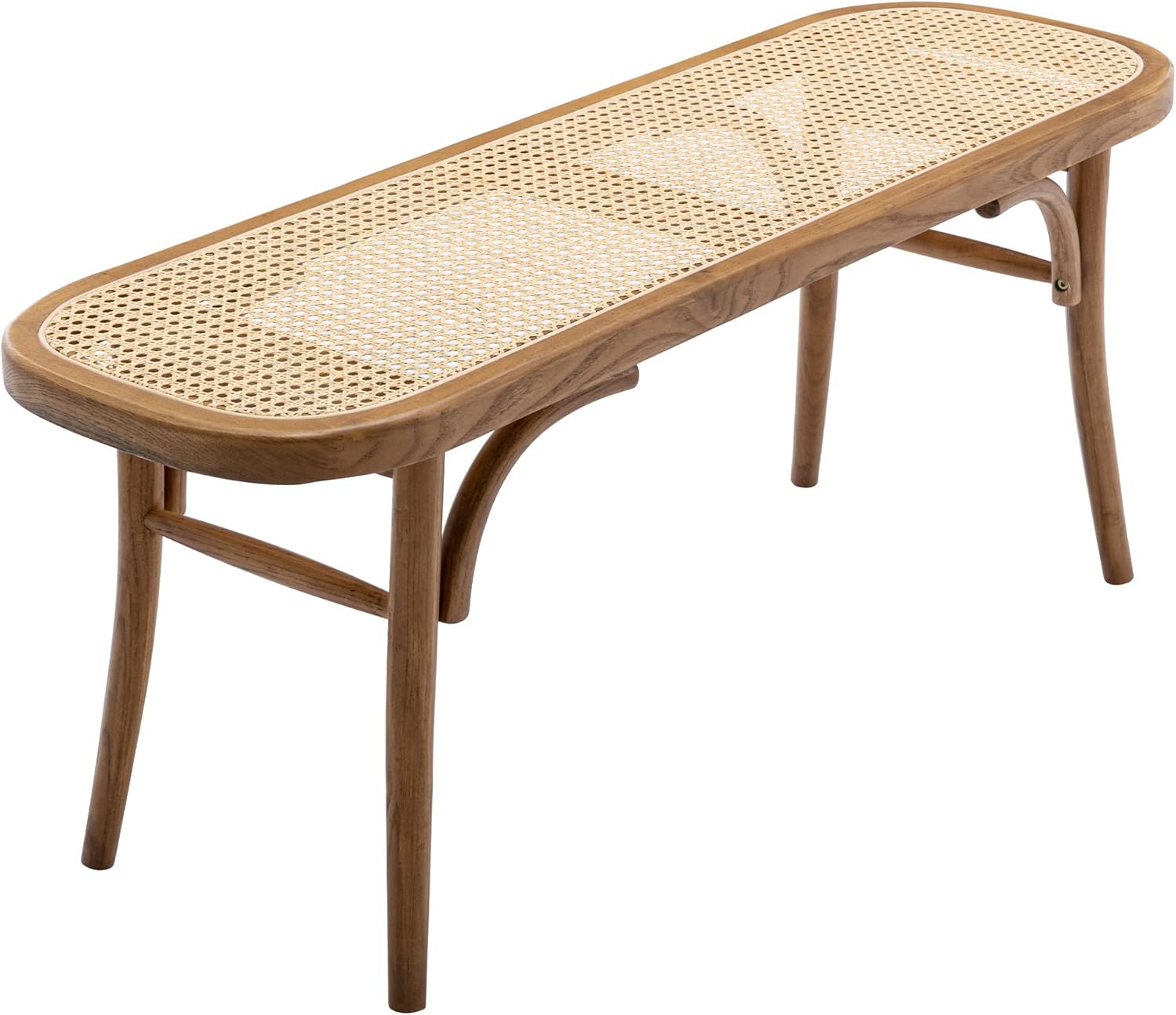 Farmhouse Wood Bench Seat Small Rattan Cane Bench Wicker Bench for End of Bed Living Room Entryway Foyer Indoor, Hand Woven