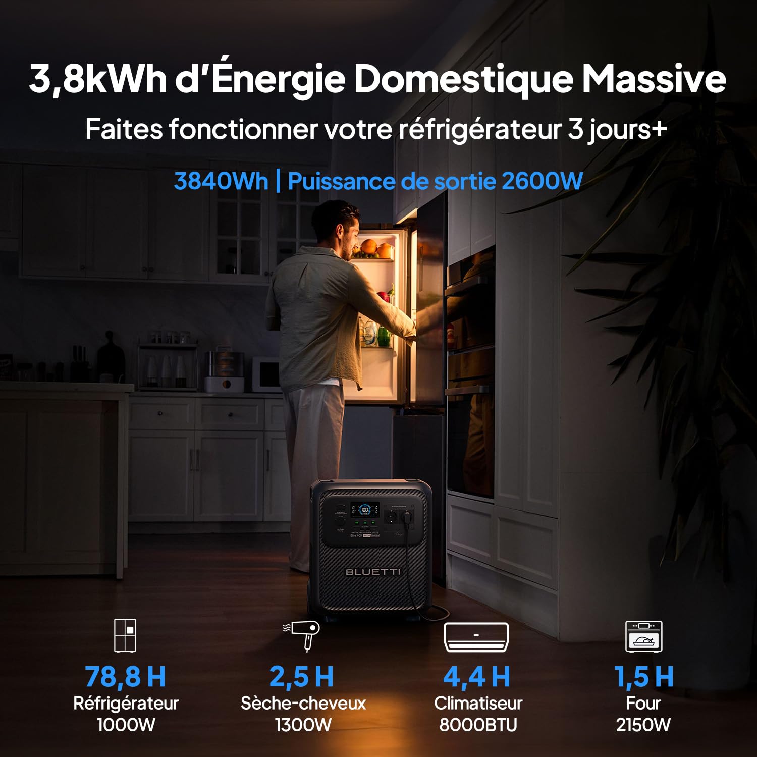 BLUETTI Elite 400 Générateur Électrique Portable, Batterie LFP 3840 Wh, Prises CA 2600 W (3900 W Avec Power Lifting), Générateur Solaire Avec Roues Pour Panne (Câble de Charge Solaire Inclus)