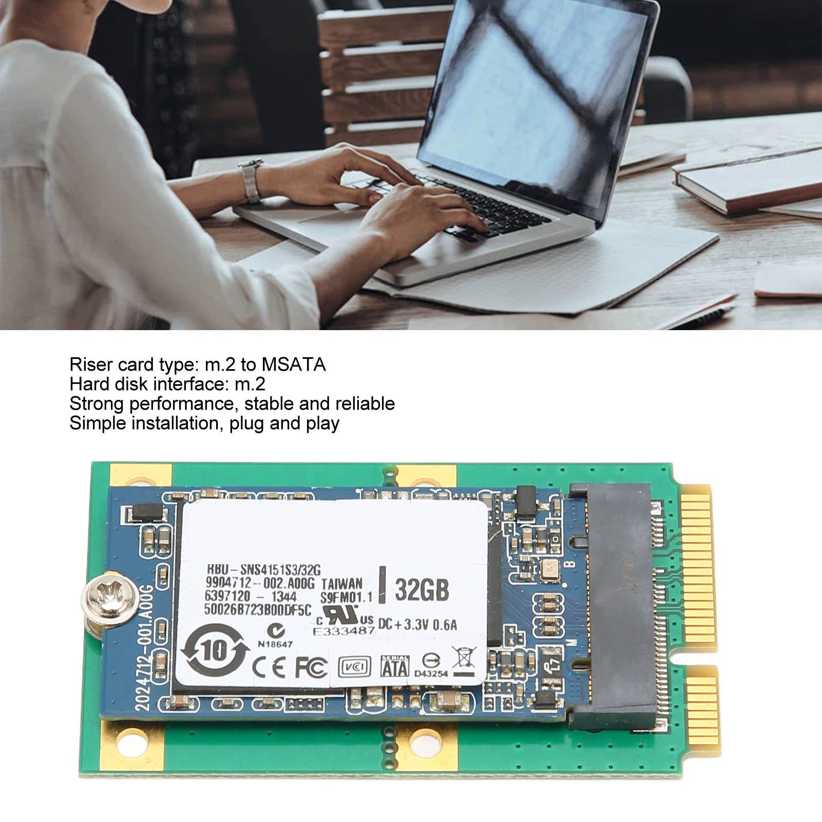 SIXRUN Disco Rigido M.2, Materiale PCB, Scheda Adattatore da M.2 a MSATA, Design Compatto per Computer Desktop (32GB)