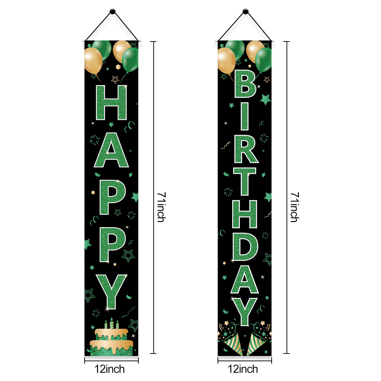 Zielony baner na drzwi urodzinowe dekoracje dla kobiet mężczyzn, zielony czarny złoty 'Happy Birthday' ganek znak artykuły imprezowe, 16. 18. 21. 30. 40. 50. 60. urodziny dekoracja do wnętrz i na