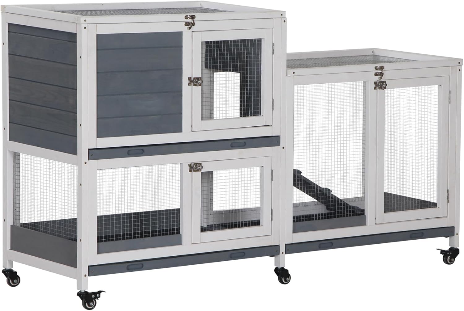 PawHut Rabbit Hutch Indoor 58" Rabbit Cage Guinea Pig Cage with Wheels