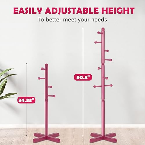 Miniatura 5 de Azaeahom Perchero cruzado independiente para ropa, perchero de madera con 8 ganchos, 2 alturas ajustables, fácil montaje en la entrada, espacio para