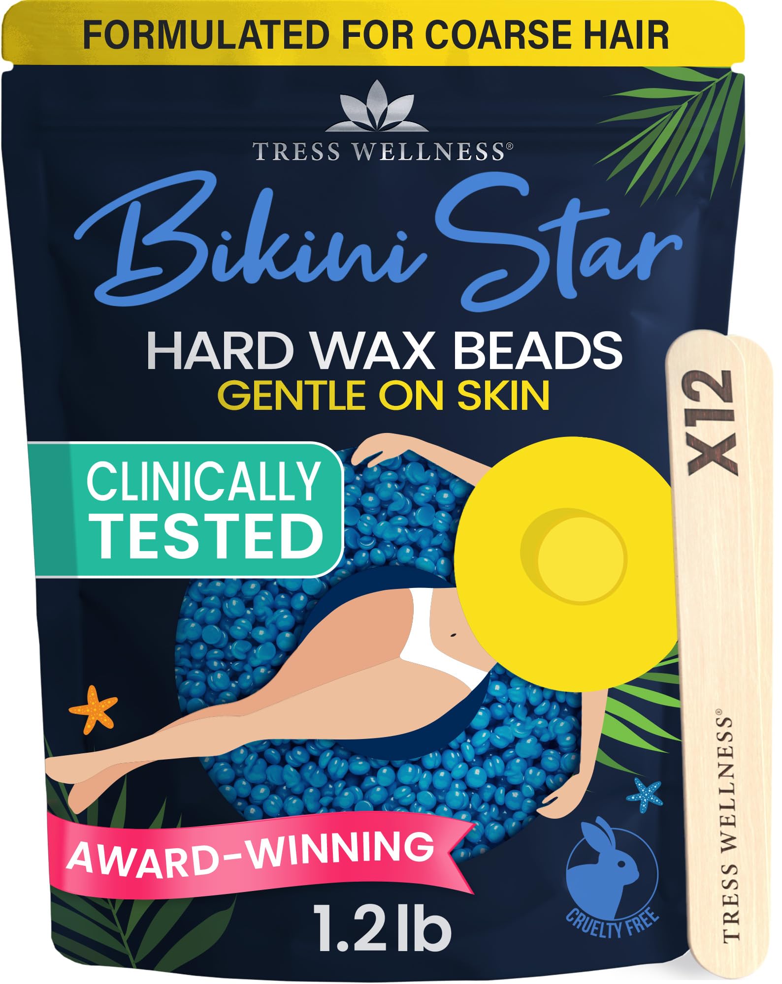 Wax Beads - Safe for Skin - Dermatologically Tested - At-Home Kit for Bikini, Brazilian & Full Body - Bikini Star 1.2lb