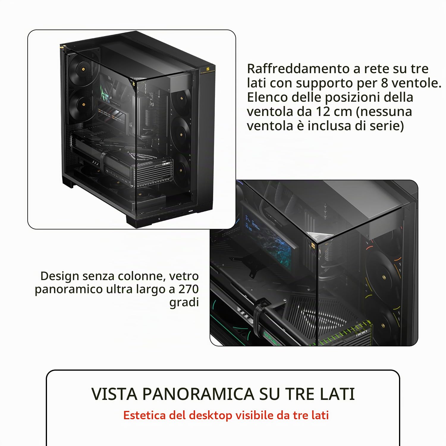 TR-Thermalright A70 - Case panoramico in vetro, gestione dei cavi nascosta, montaggio senza attrezzi, supporta schede madri ATX, M-ATX e ITX e schede grafiche fino a 420 mm, progettato per desktop da