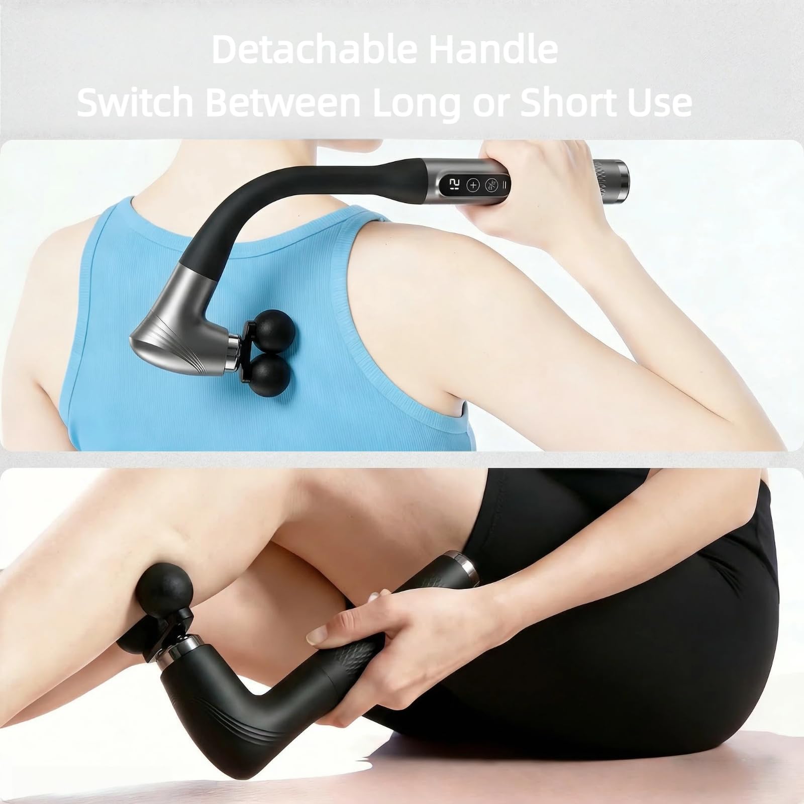 Massagepistole mit langem Griff für Rücken und Schultern, elektrisches Hand-Percussion-Massagegerät mit abnehmbarem Griff und tragbarer Tasche