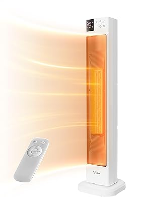 Midea NTH20-22GR(WH) - Radiador de soplador, silencioso, ahorro de energía, con mando a distancia, PTC, 2000 W, cerámica, con termostato, 2 niveles de calefacción, temporizador 24 h, modo ECO, para