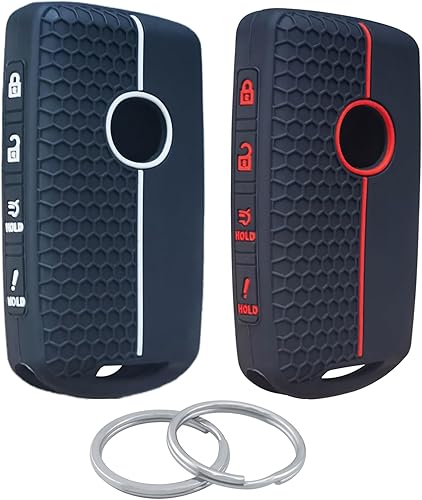 RUNZUIE 2 llaveros inteligentes de silicona con 4 botones para Mazda 3 6 CX-30 CX-5 CX-9 CX-9 CX-50 C-90 2024 2022 2021-2019 (negro con rojoblanco)