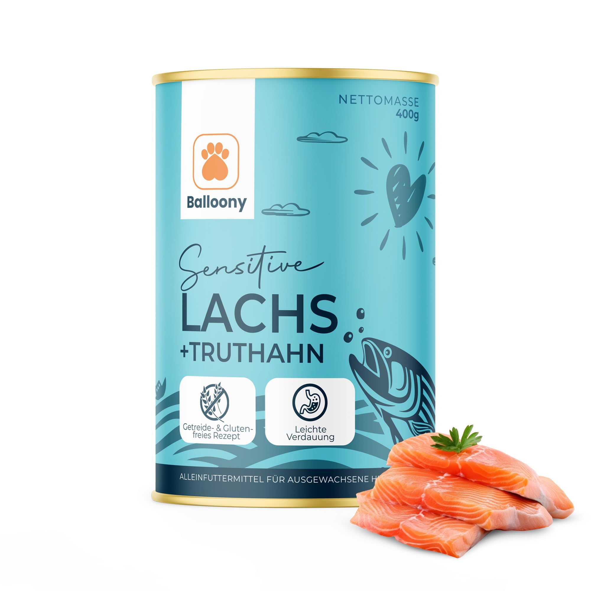 Balloony.pet - Superfood Nassfutter mit Lachs & Truthahn (6x400g)   Darmschonend  Fr Hunde mit sensibler Verdauung und besonderen  Ernhrungsbedrfnissen : Amazon.de: Haustier