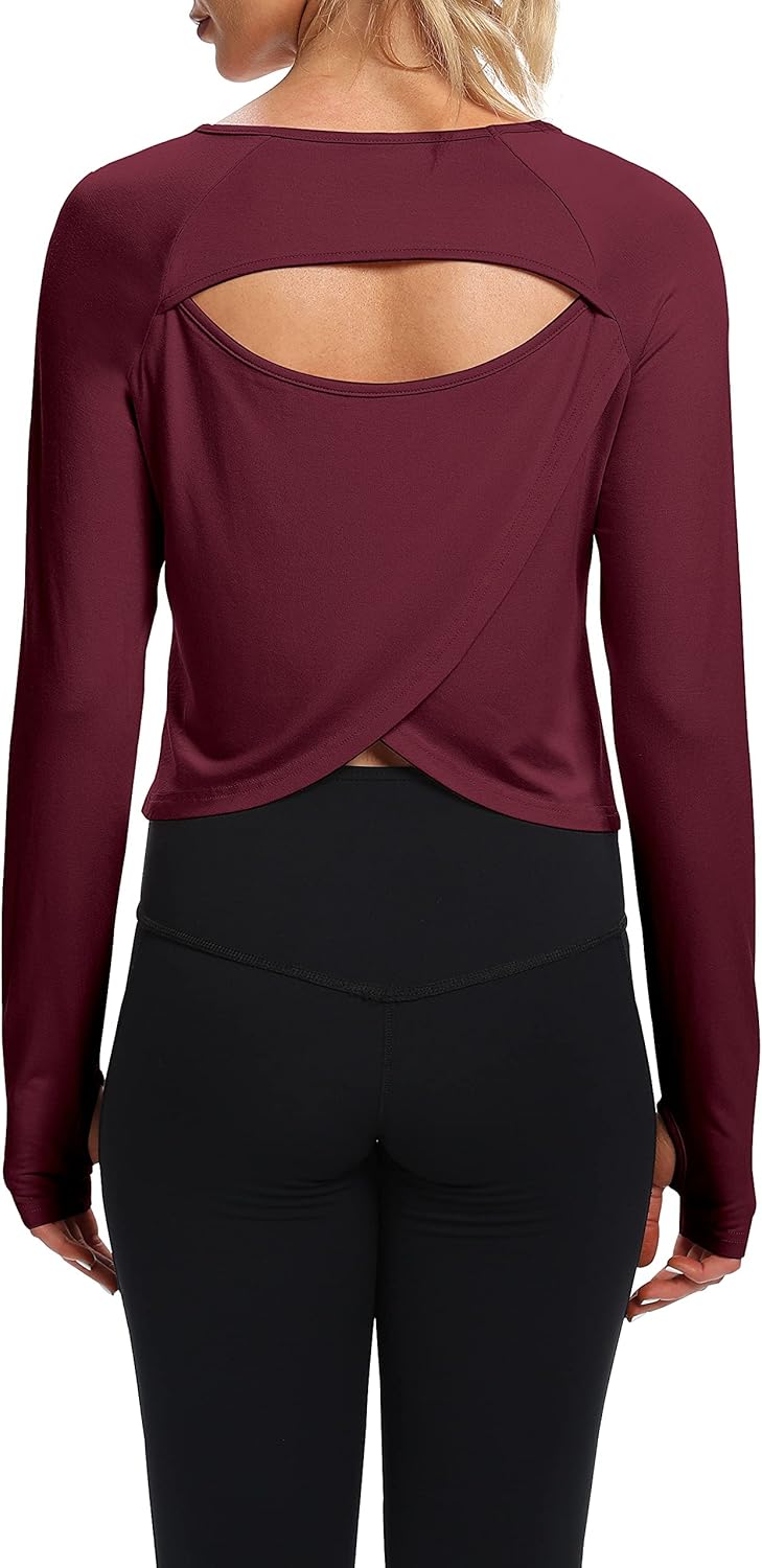 Bestisun Long Sleeve Workout Running Shirts Athletic Yoga Gym Crop Tops for Women - Image 5