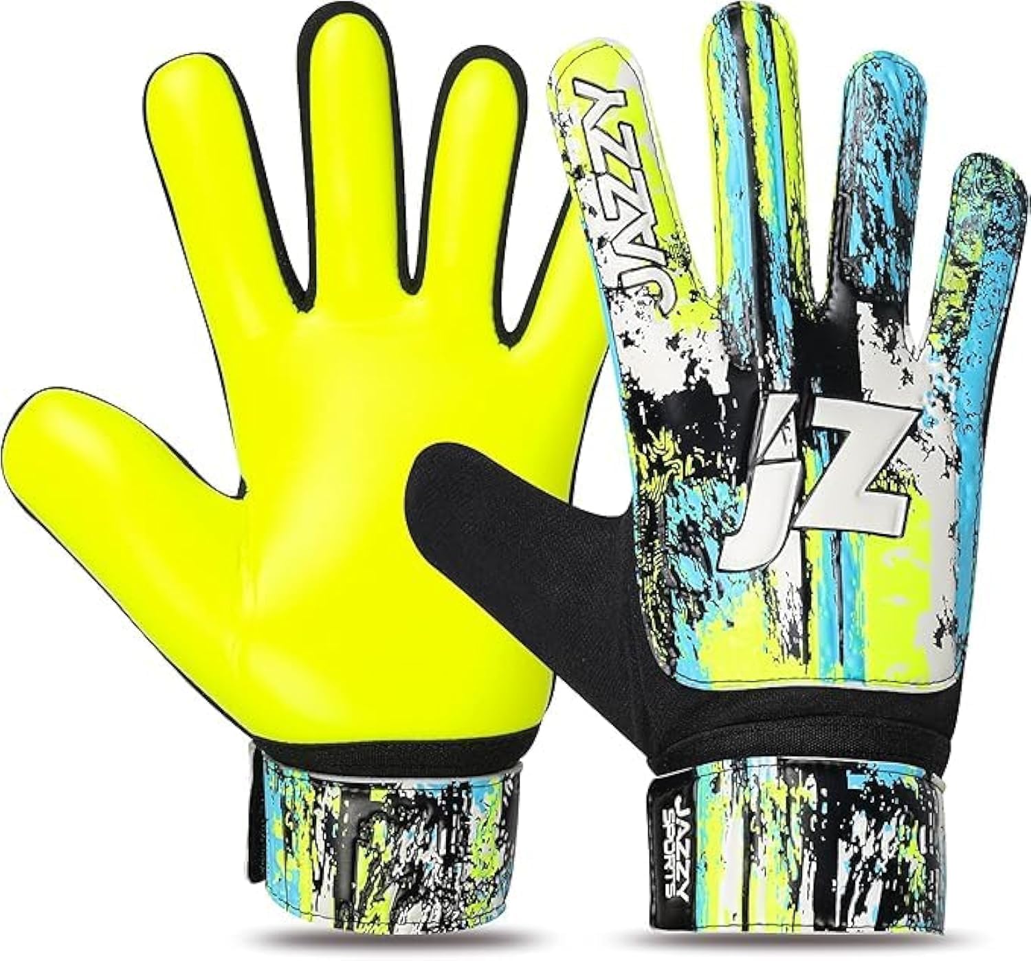 Jazzy Sports Soccer Goalie Gloves for Kids,Youth Goalkeeper Gloves Anti Slip 4mm Latex Palm with Strong Grip Double Wrist Protection (Yellow, Size 3 Suitable for 5-6 Years)