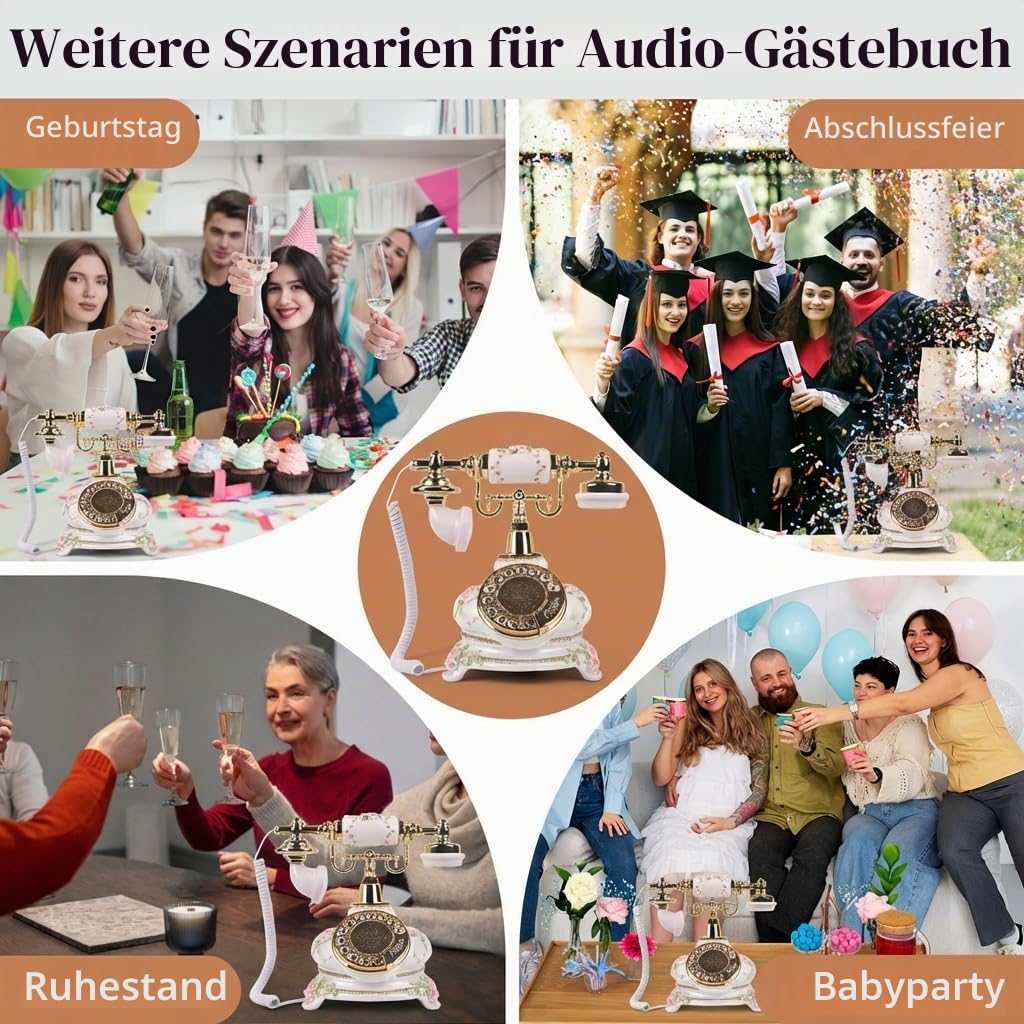 Audio Gästebuch Hochzeit Telefon, Audio Gästebuch Telefonrekorder, Hinterlassen Sie eine Nachricht nach dem Ton Gästetelefon, für Hochzeiten, Partys, Geburtstage, Abschlussfeiern (Blume gestreift)