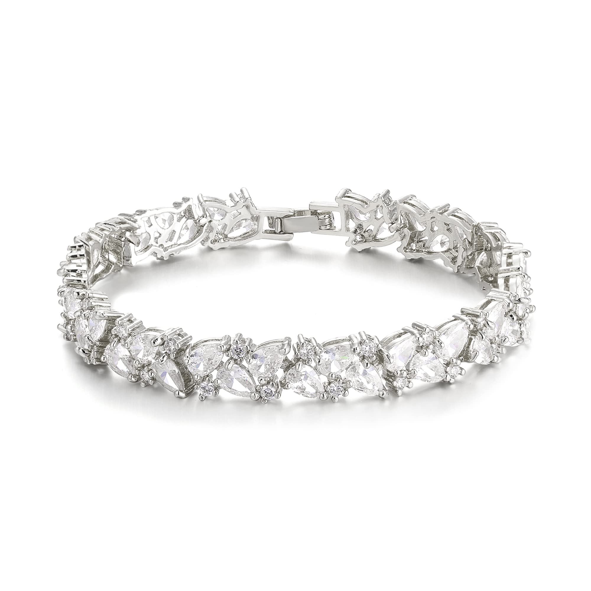 EVER FAITH Matrimonio Zirconia cubica Tennis Bracciale per la Sposa, Bianco Oro-Placcato Goccia Strass Sposa per Donne Prom