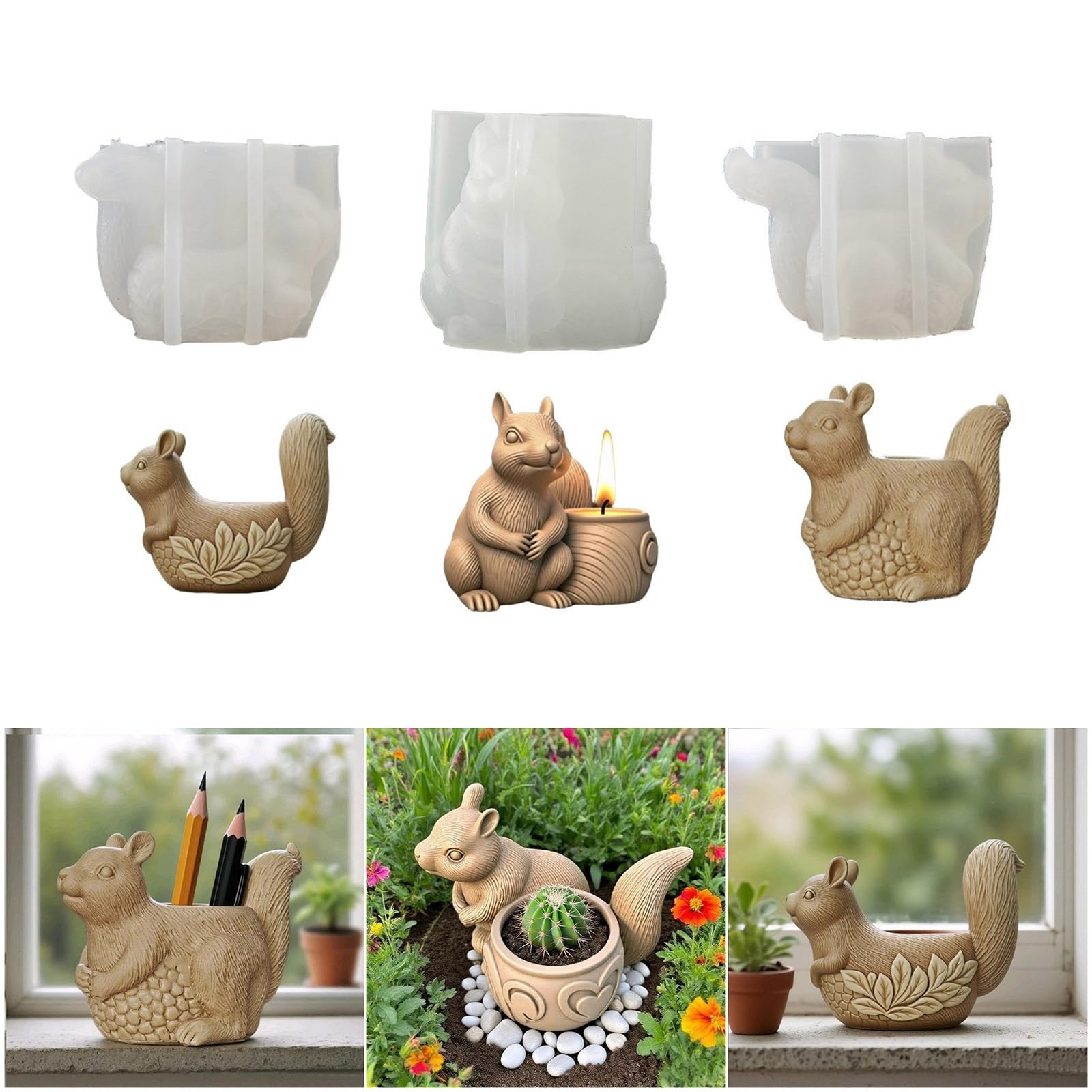 Stampo per vaso a scoiattolo, in silicone, per calcestruzzo, 2, E