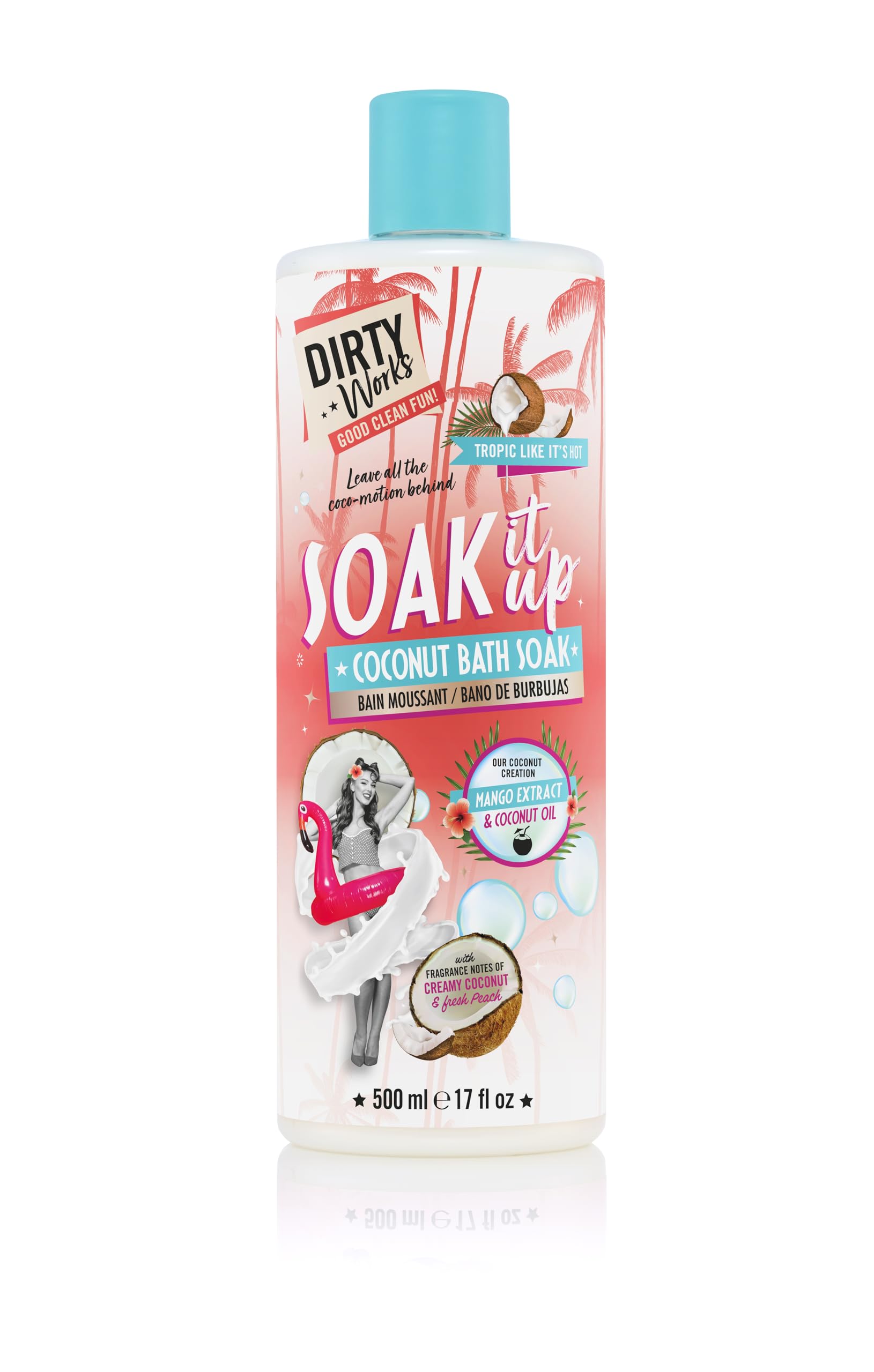 Dirty Works Soak It Up Coconut Bath Soak with Mango Extract & Coconut Oil | Moisturises and Soothes | Fragnace of Creamy Coconut & Fresh Peach - 500 ml (Pack of 1)
