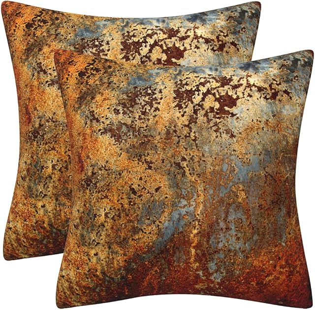 DILOXNSU Set of 2 Decorative Cushion Covers 45 x 45 Double-Sided Gold Brown Rust Metal Rusty Velvet Modern Abstract Square Pillow Cover for Sofa Bed Couch Cushions Cases 18 x 18 Inch