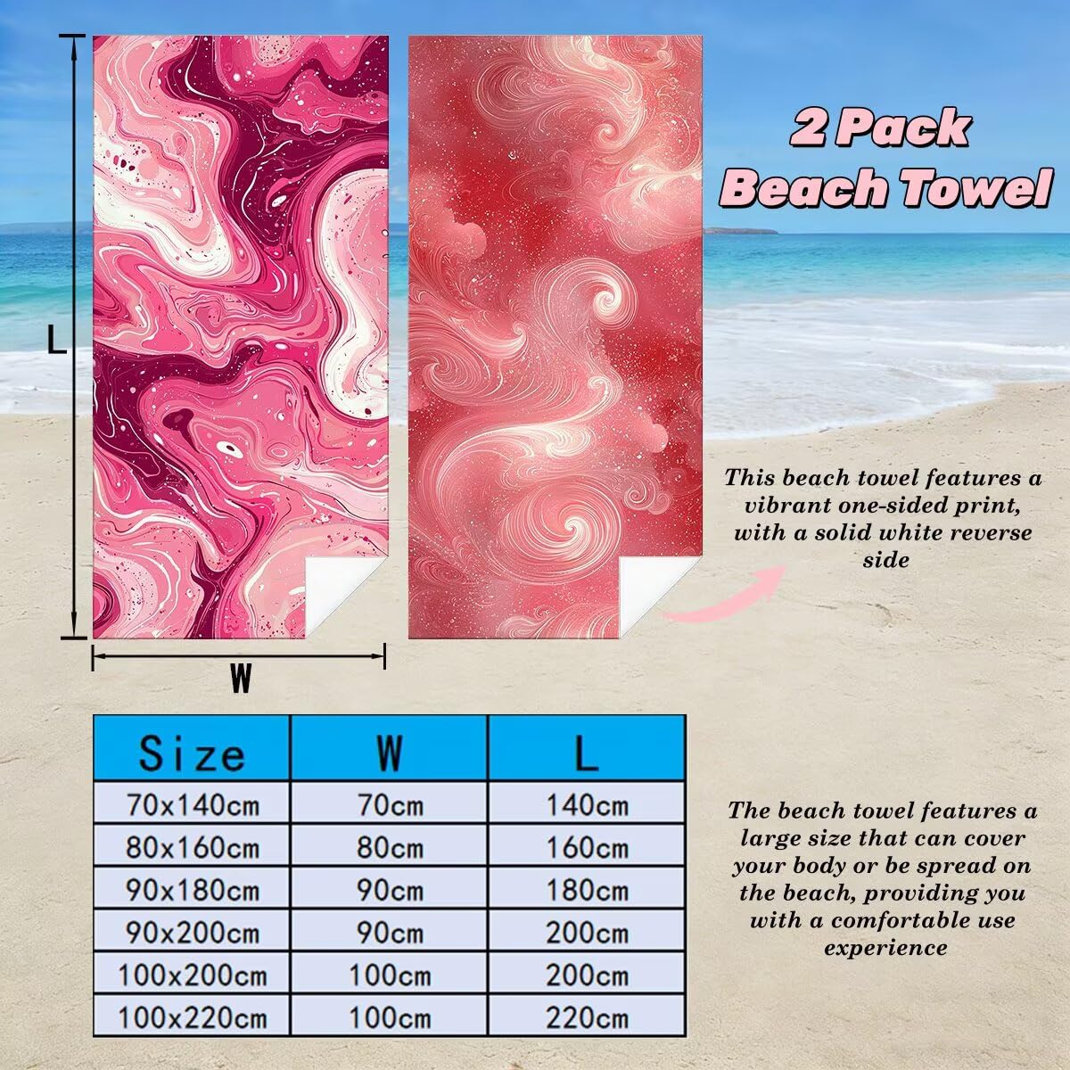 Ręcznik plażowy XXL 80 x 160 cm, zestaw 2 ręczników kąpielowych z mikrofibry, odporne na piasek ręczniki plażowe, szybkoschnące prześcieradło kąpielowe dla mężczyzn i kobiet, przenośne cienkie