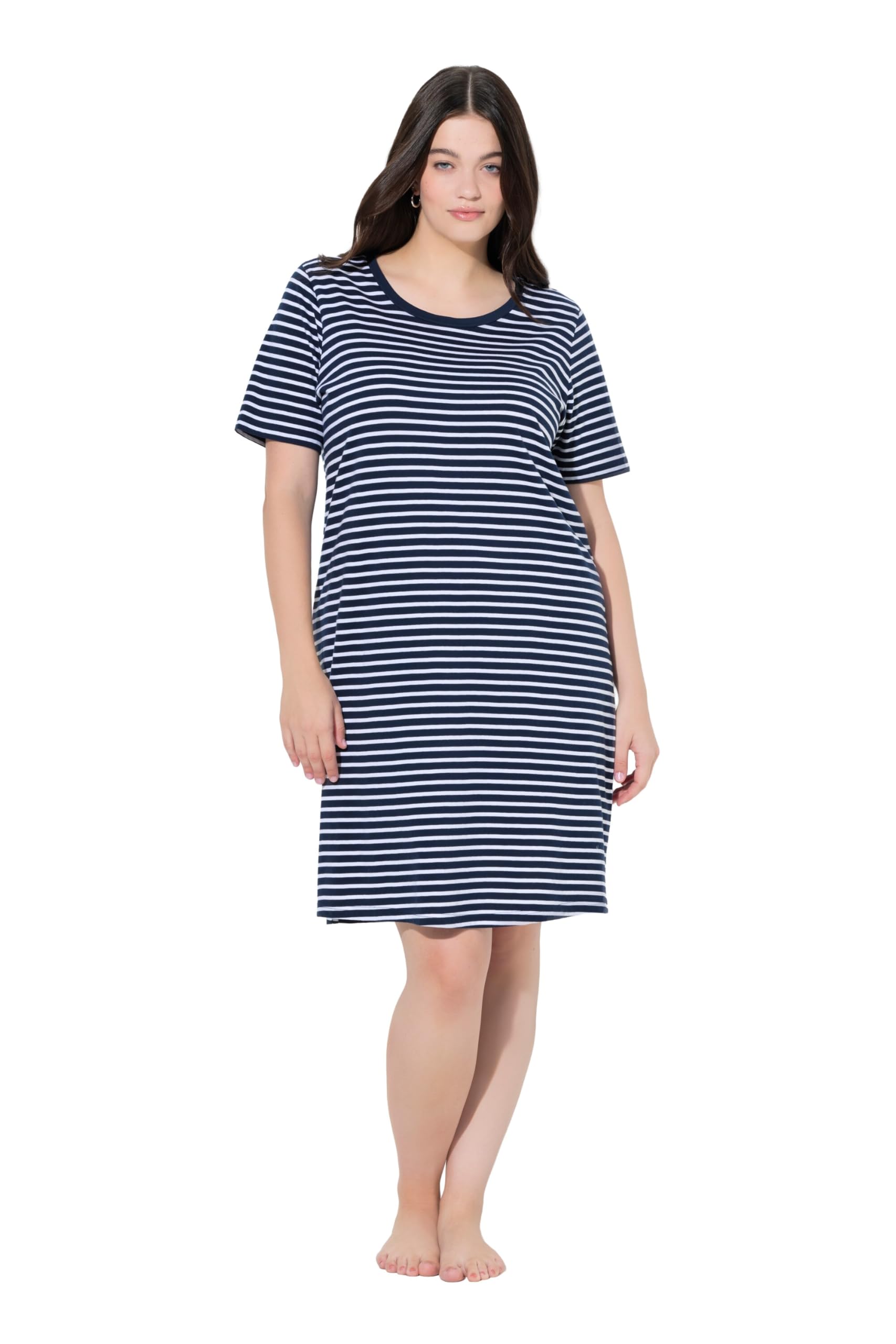 Ulla Popken Damen große Größen Übergrößen Plus Size Bigshirt, Ringel, Rundhals, Halbarm, Biobaumwolle 847044