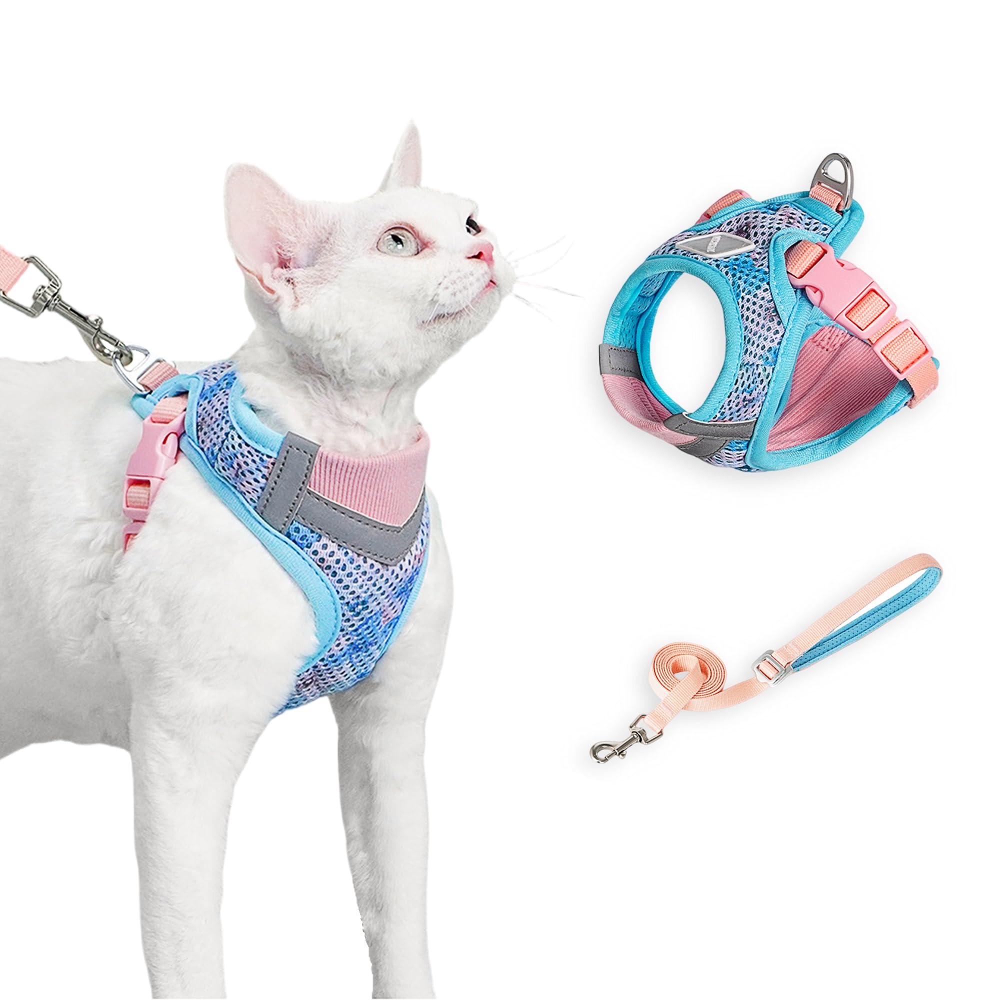 Cat Harness and Leash Set for Comfortable Outdoor Walking, Escape Proof, Adjustable Soft Kitten Vest Harness with Reflective Strip for Cats, Small