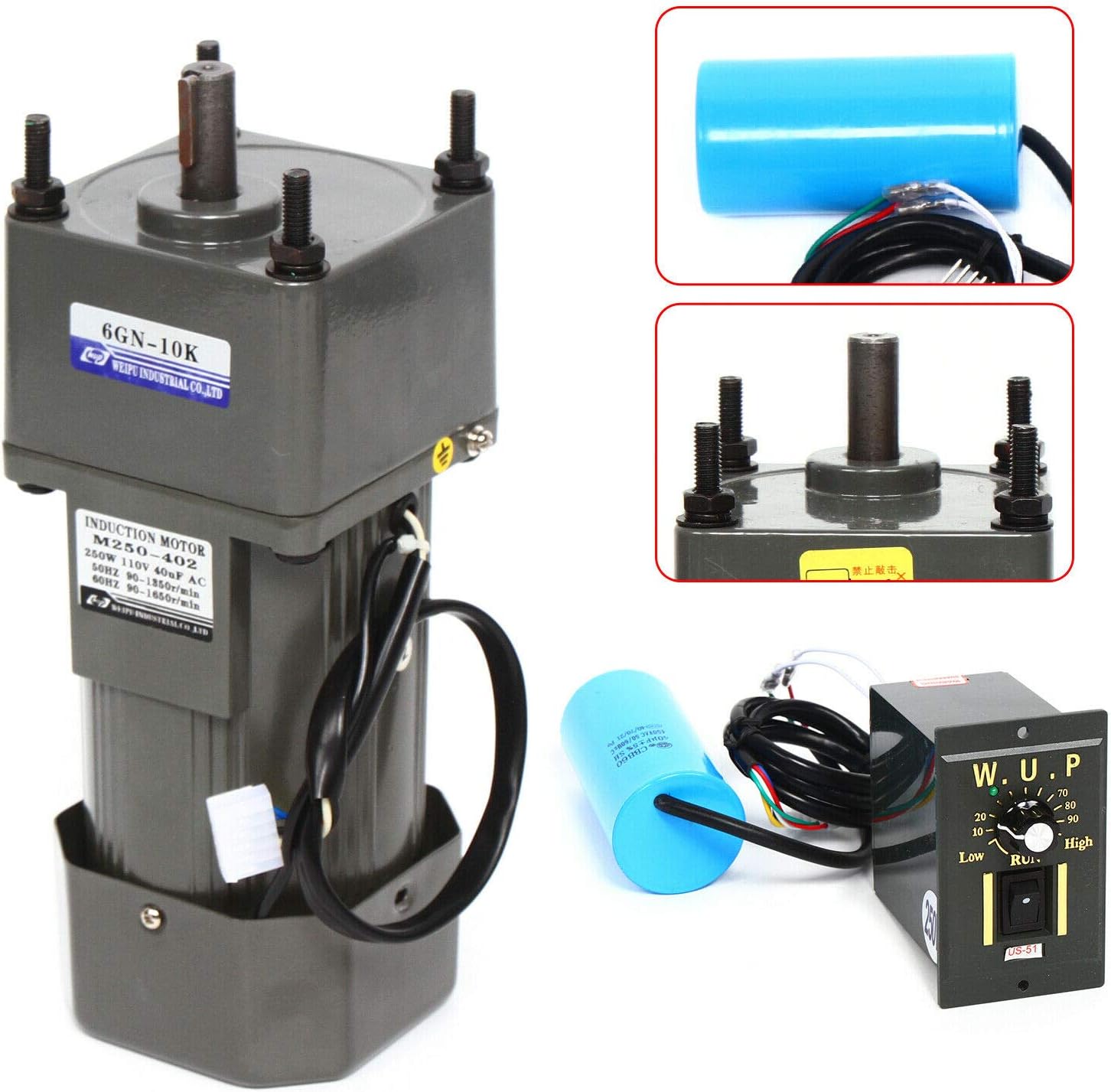 110V AC Gear Motor Reversible Motor + Variable Speed Controller 1:10 Single-Phase Adjustable Speed Motor Asynchronous Gear Reduction Motor High Torque 10K 0-135rpm Speed (16nm Torque)