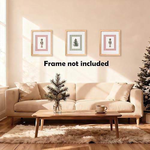 Miniatura 4 de XWELLDAN Juego de 3 cuadros retro con diseño de cascanueces y árbol de Navidad, diseño de rayas, 8 x 10 pulgadas, sin marco Navidad rojo y