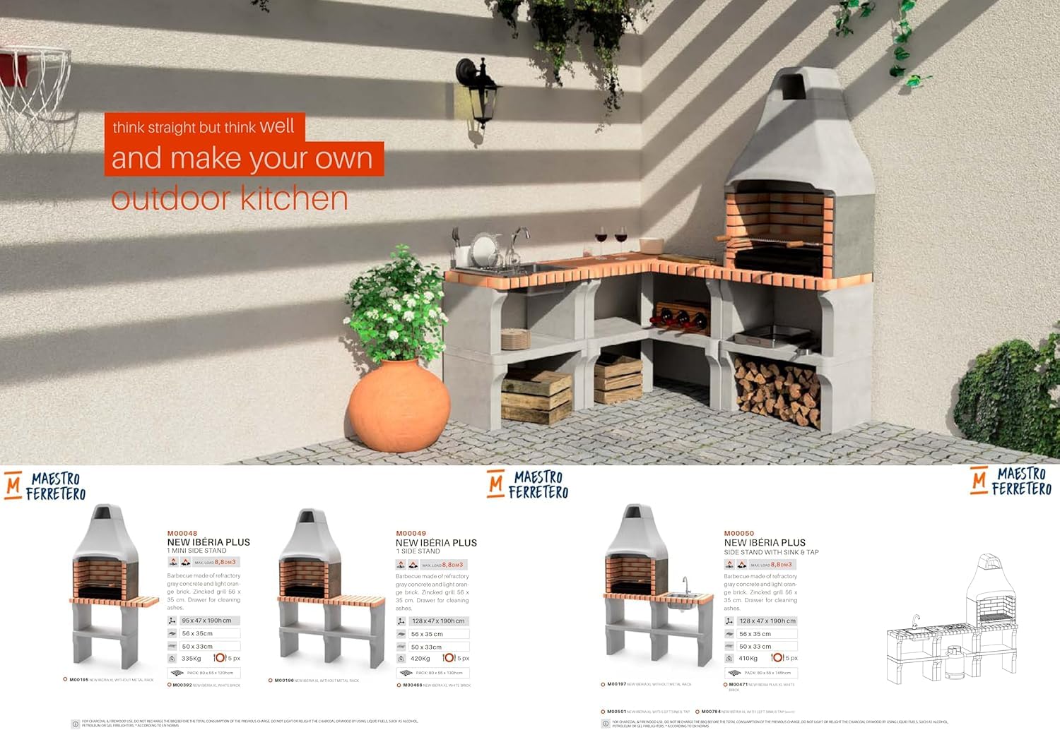 MOVELAR - Barbacoa de Obra Prefabricada de Leña y Carbón Modelo New Iberia Plus XL con Mini Soporte Lateral (Gris, Naranja - 128 x 47 x 190 cm) REF: M00049 - Cocina de Exterior para Jardín o Patio