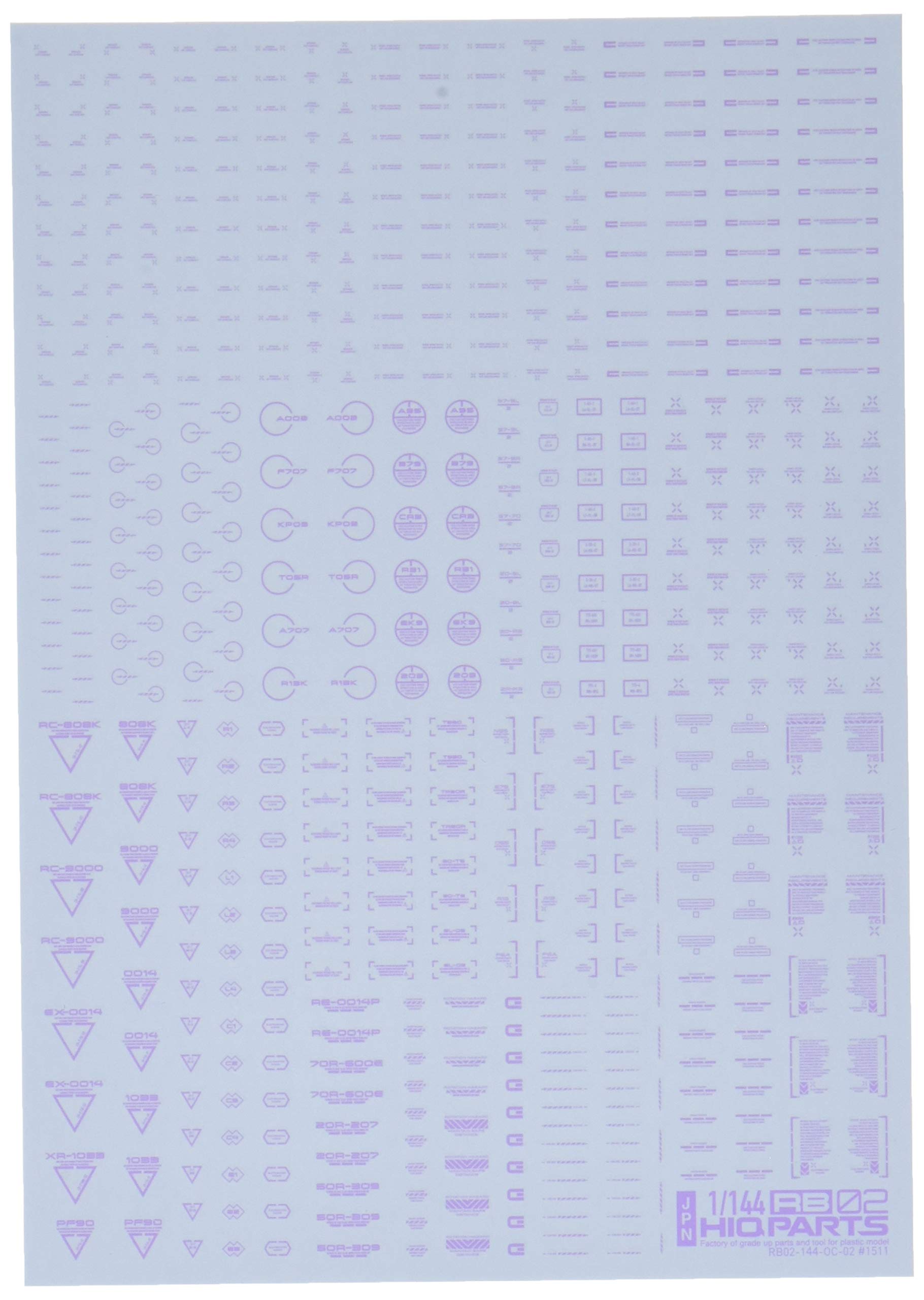 RB02 caution decal pastel violet 1/144 feuille autocollant transfert thermique mecha