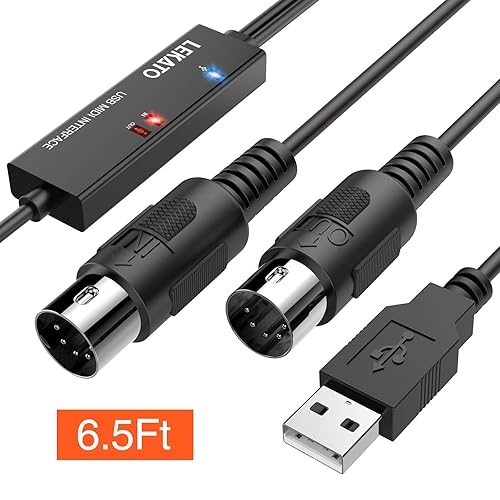 Miniatura 8 de LEKATO Cable MIDI USB, cable MIDI a USB de 6.5 pies con conexión de entrada y salida con teclado, sintetizador para edición y grabación, midi a USB