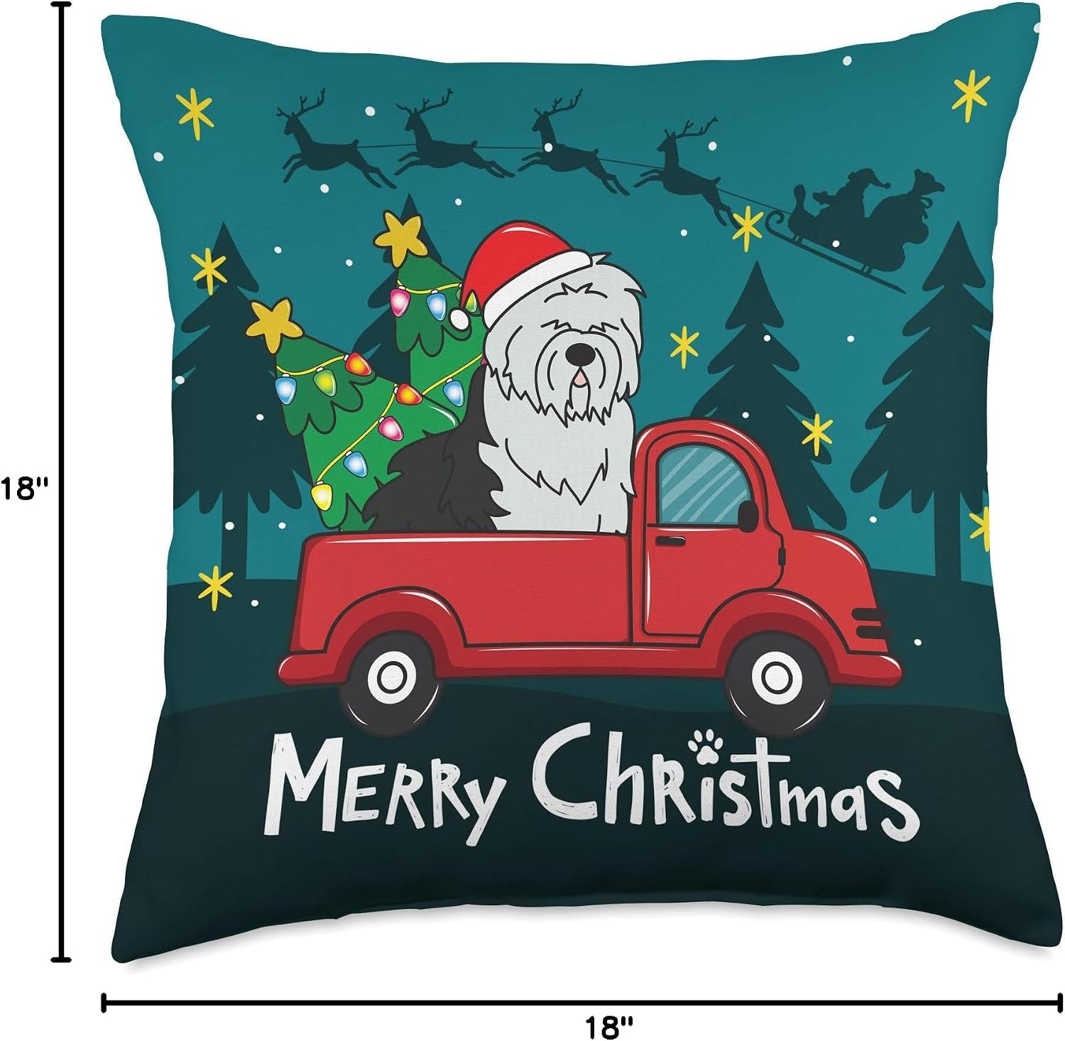 Old English Sheepdog Christmas Dog Truck Funny Xmas Gift Throw Pillow