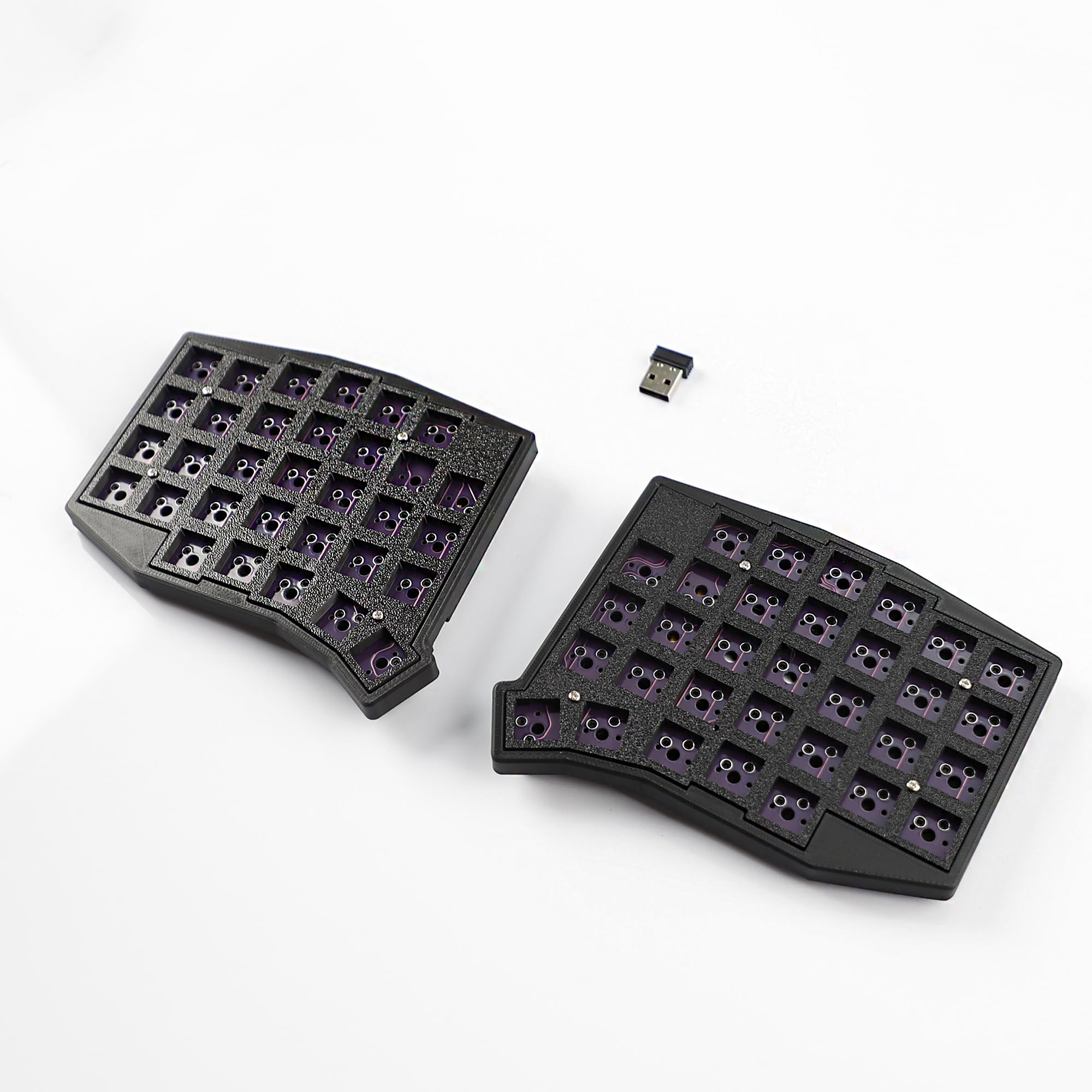 YMDK Sofle Tastiera Wireless Split 2.4Ghz 64 Tasti Ergonomica Hotswap 60% Layout 3D PLA Vial All Key Programmabile Mini Kit Tastiera da Gioco Indipendente