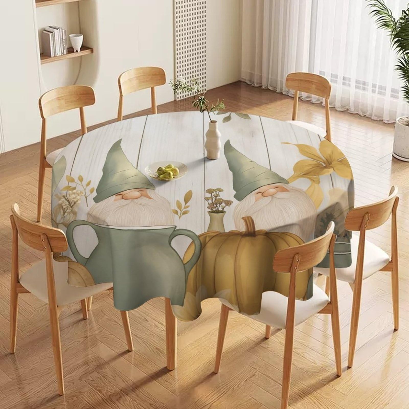 ORDOBO Round Table Cover -White Flowers Print Home Table Cover For Dinner Kitchen Holiday Outdoors Protect Table Waterproof Dust-Proof Decoration 127X127Cm
