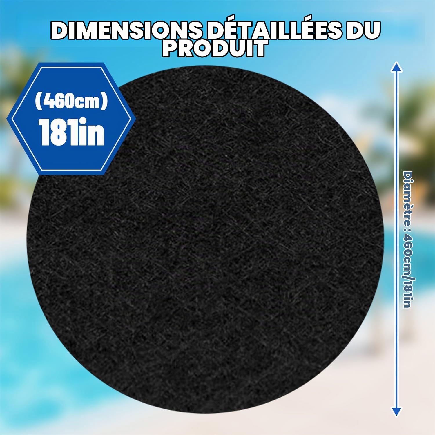 Tapis de Piscine Rond de 460 cm, bâche de Sol prédécoupée pour piscines Hors-Sol, sans Couture et résistante aux UV, protège Contre Les Pierres et l'humidité, Facile à Poser et réutilisable