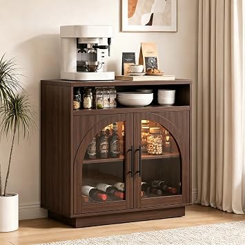 Coffee Bar Cabinet with Storage and LED Lights, Entryway Accent Cabinet