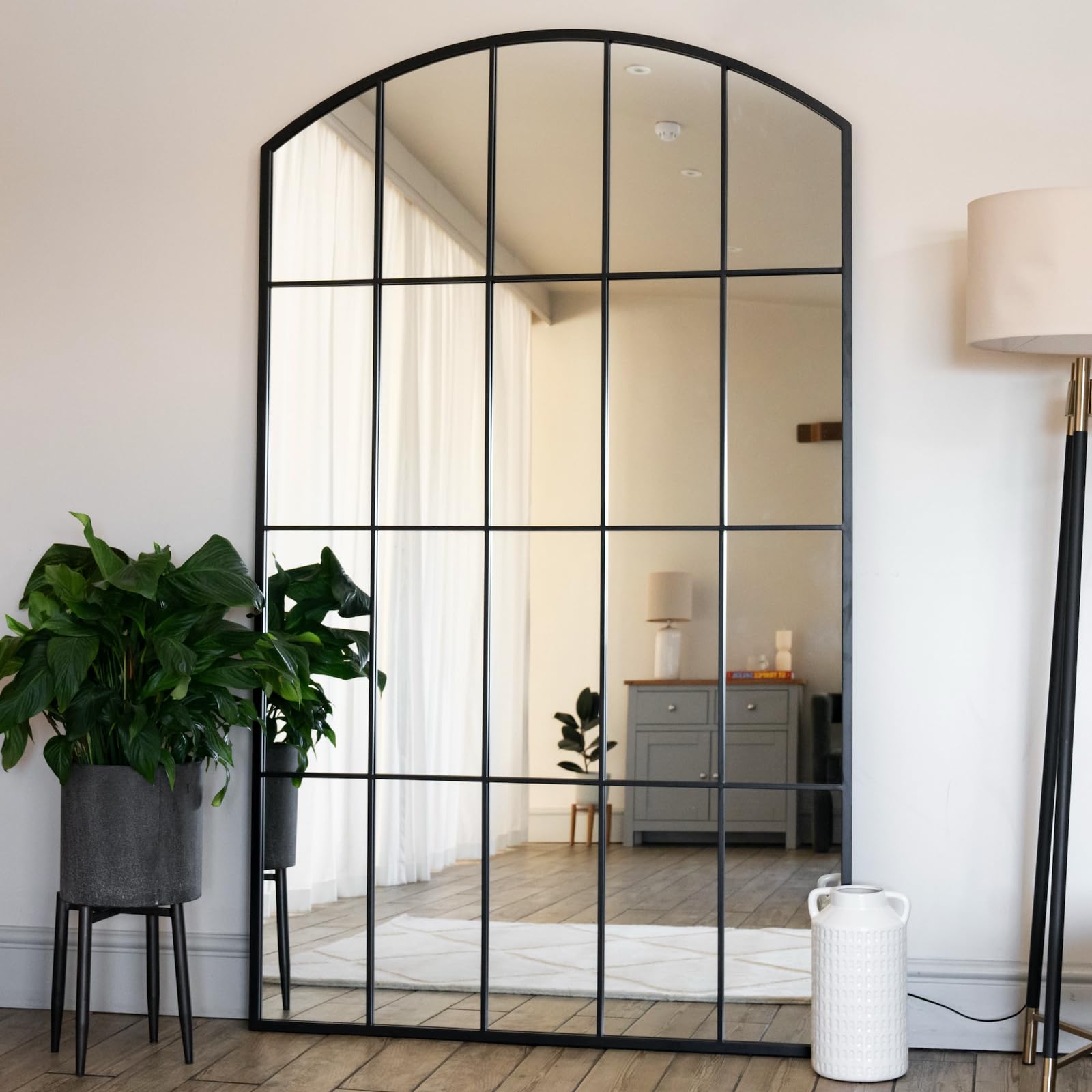Jobu | Full Length Black Metal Arched Lattice Window Mirror - 200cm x 120cm | Tomi