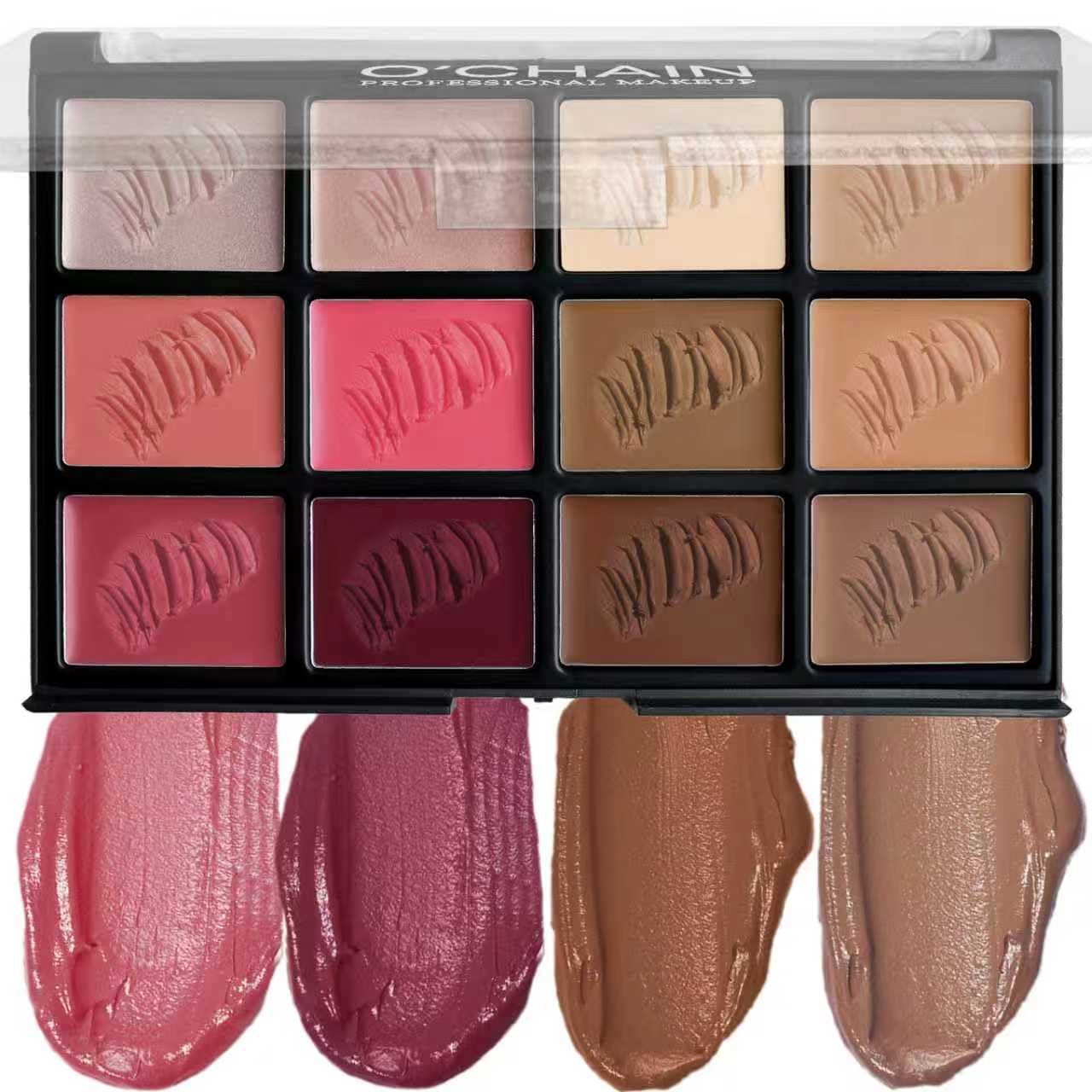 O’CHAIN 12 Colors Cream All in One Face Palette Set, Contour Blush Highlighter Makeup Palette Kit, Long Lasting, Beauty Gift for women, Ideal for Valentine’s Day and Festival