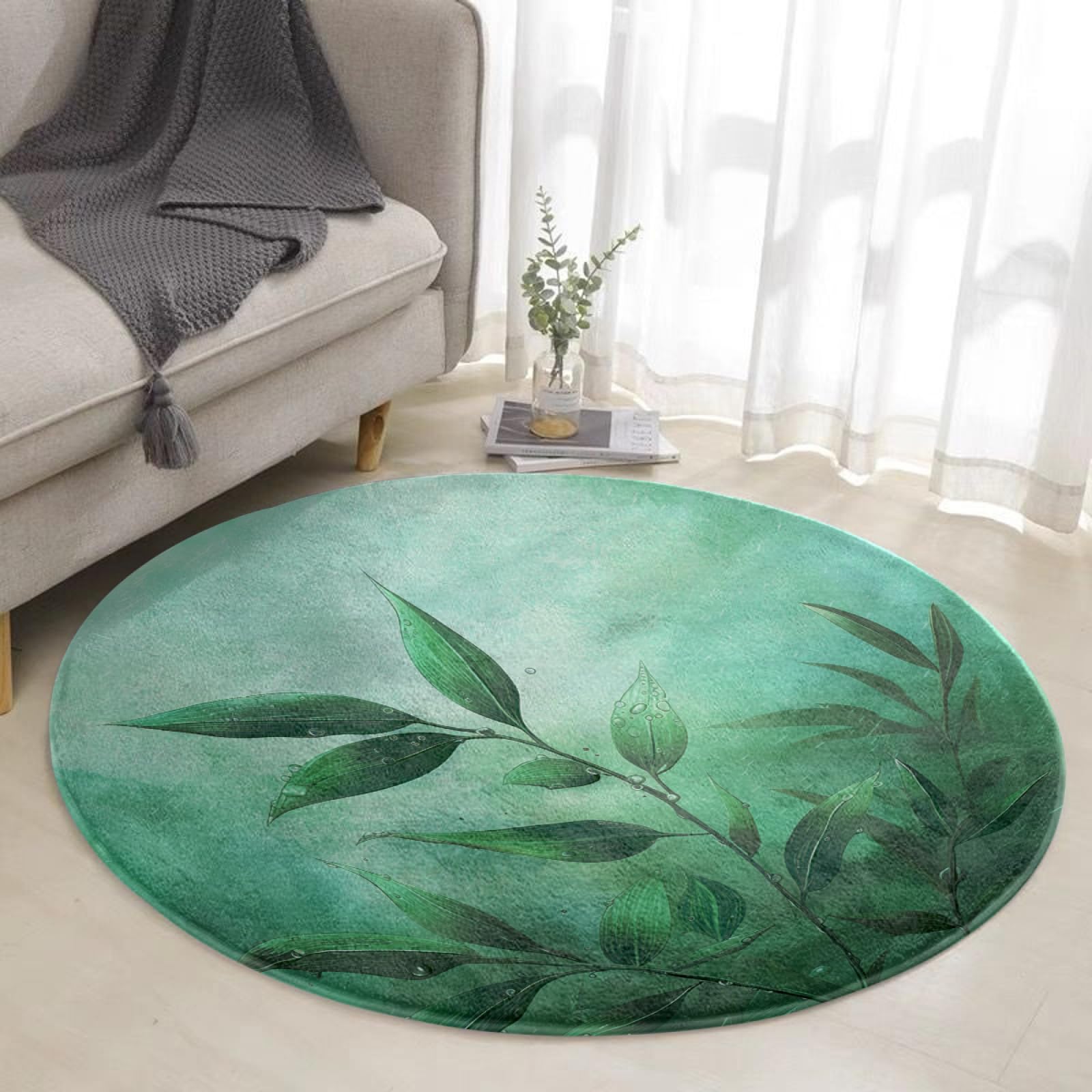 Tapis rond antidérapant en peluche douce 100 cm pour intérieur