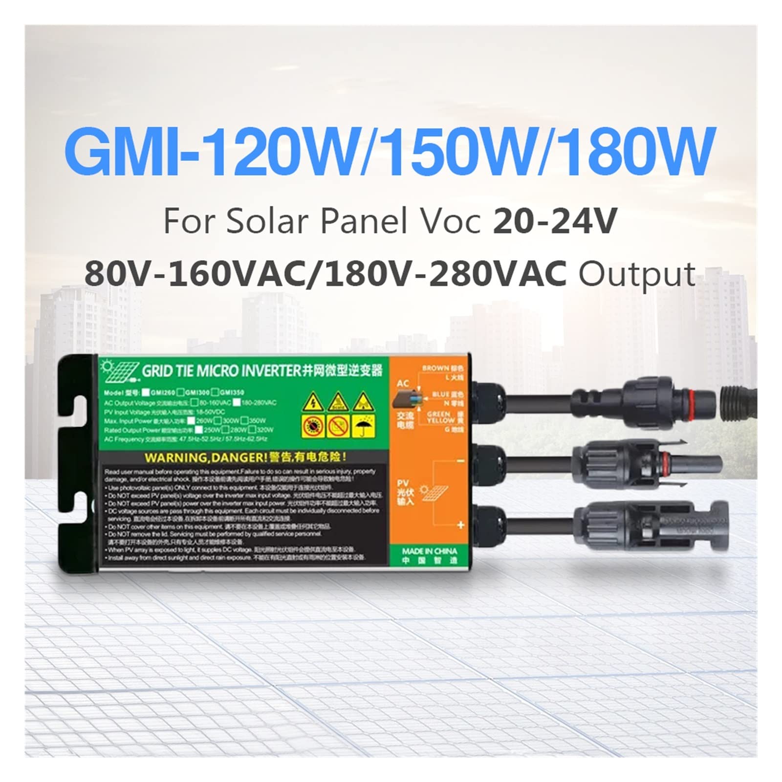 Micro Inverter Solar Network 120W 150W 180W Wejście DC 10,8V do 30V AC Wyjście 80V do 280V 50Hz 60Hz(Gmi120l,10,8V-30V-180V-280V)