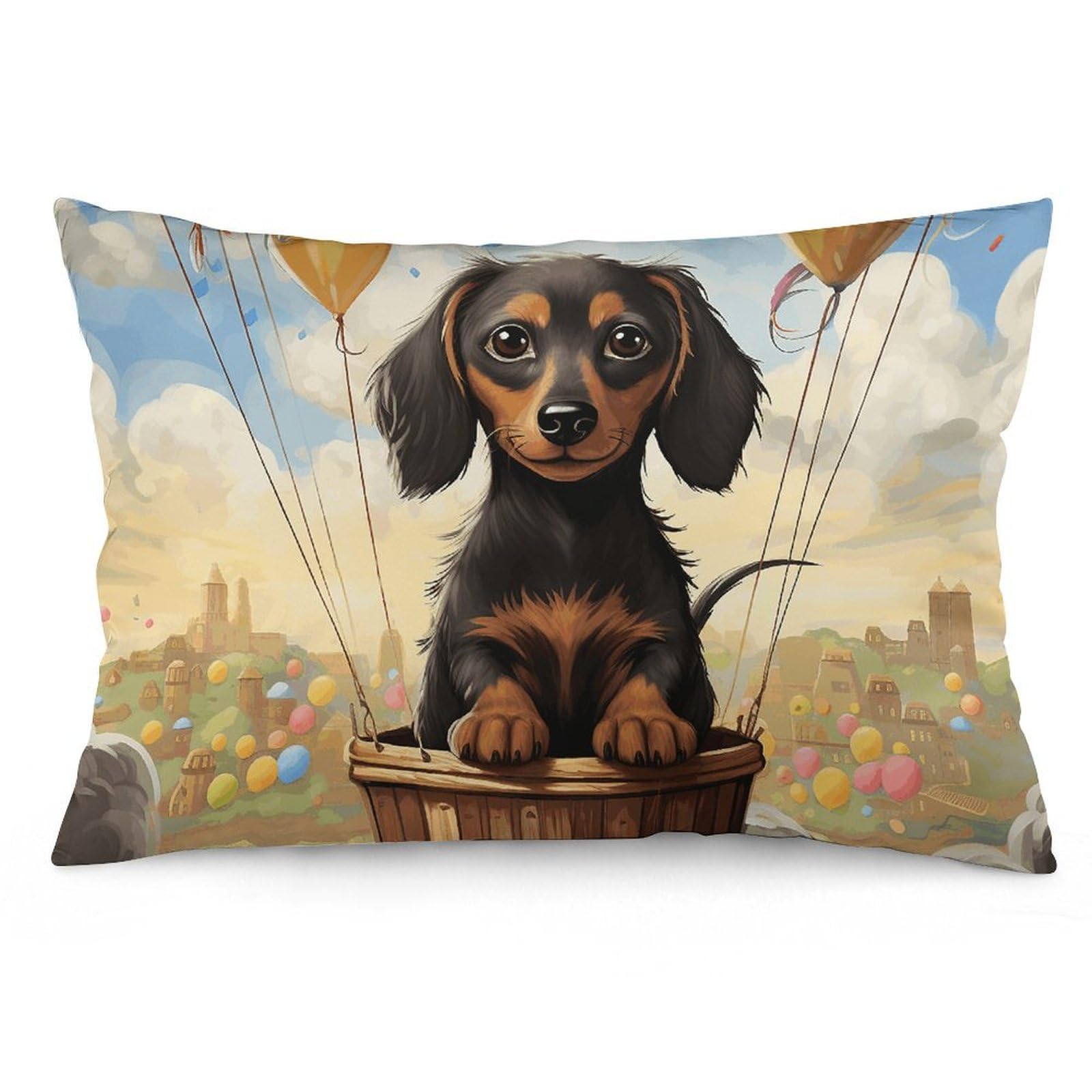 NTVOWPZO 2 Pack Decoration Throw Pillow Covers 16 "x24 Pillowcases Covers Dachshund Hot Air Balloon Pillowcases Modern Farmhouse Home Decor Sofa Cushions Covers for Couch Bed Living Room