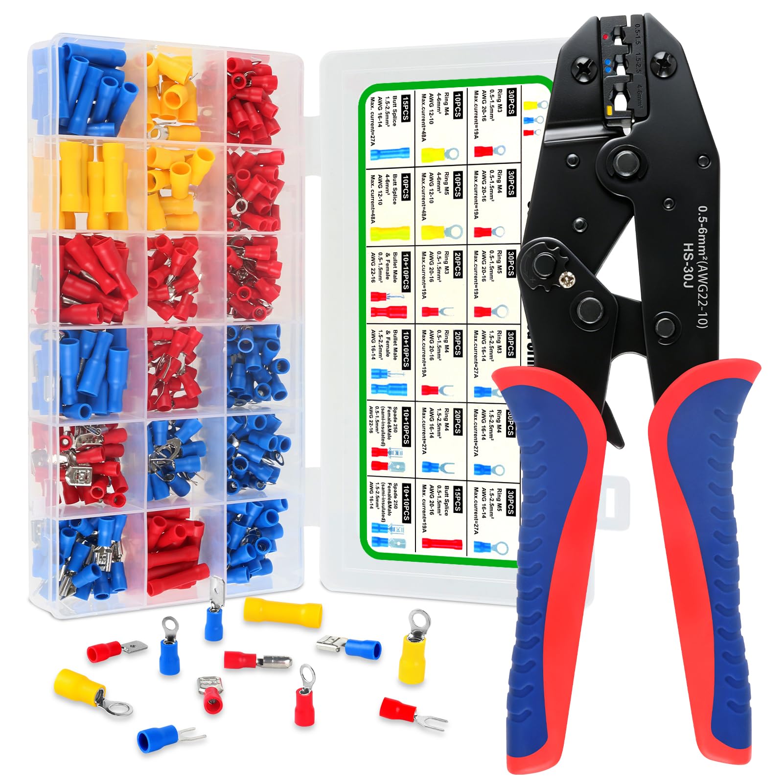 Insulated Crimping Tools Set, with 380 PCS Crimp Connectors. 0.5-6mm² (AWG 20-10) Crimping Tool, Suits Electrical Wiring Repair, Wire Crimping Tool