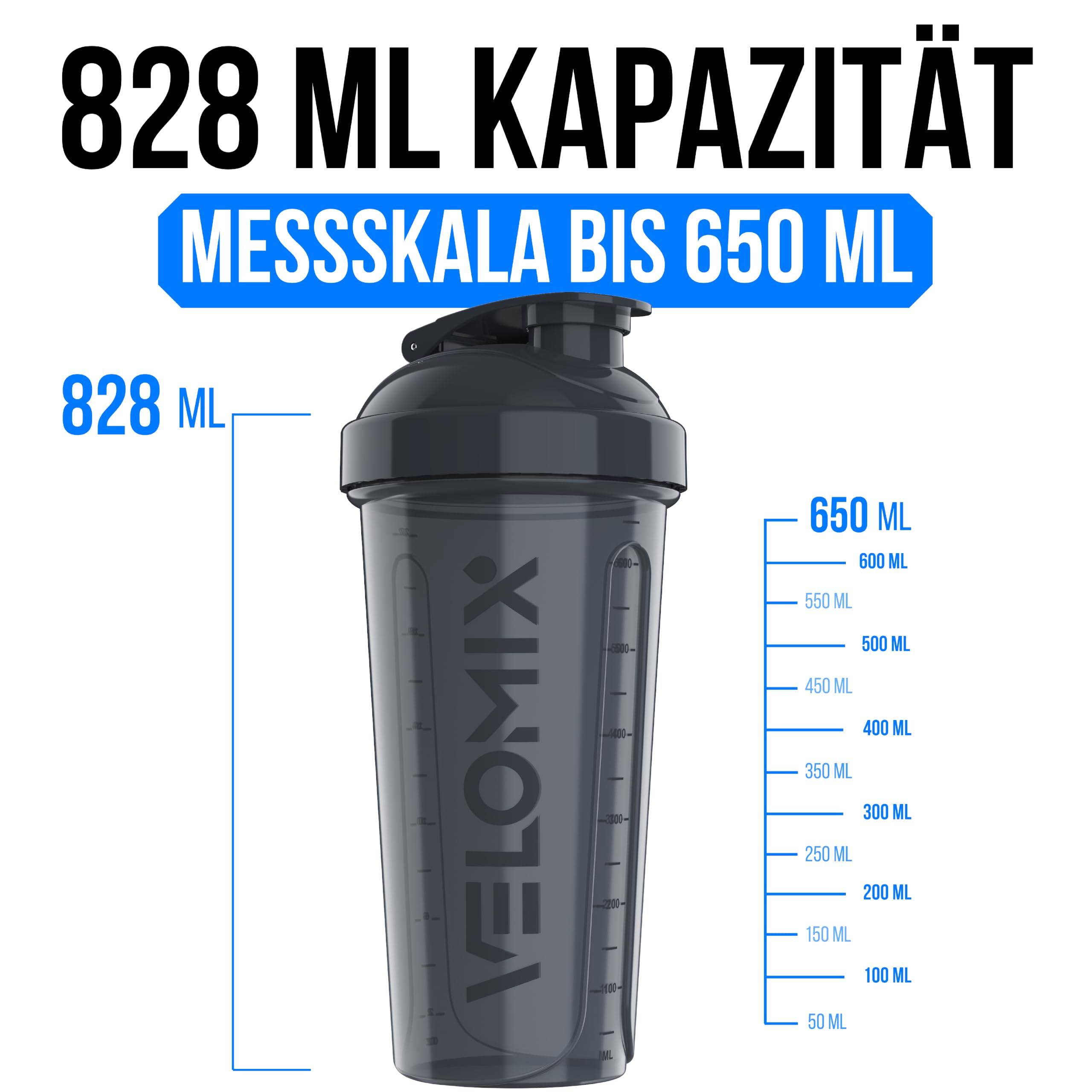 VELOMIX Protein-Shaker-Flasche für Proteinmischungen, 6 x Drahtbesen, auslaufsichere Shaker-Becher für Protein-Shakes, Protein-Shaker-Flaschenpack, Protein-Shaker-Becher (Elemental Mix), 6 Stück