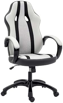 HOMCOM Silla Gaming Tapizada en PU y Malla Silla Gamer Giratoria con Función de Basculante Altura Ajustable para Hogar Oficina Estudio Gris