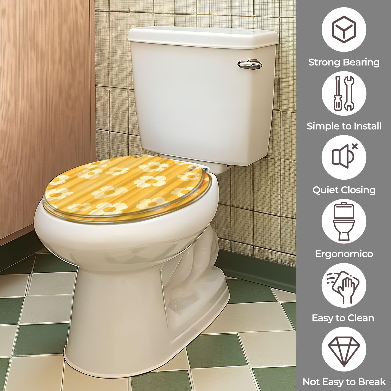 Asiento de inodoro redondo con cierre suave, accesorio de baño