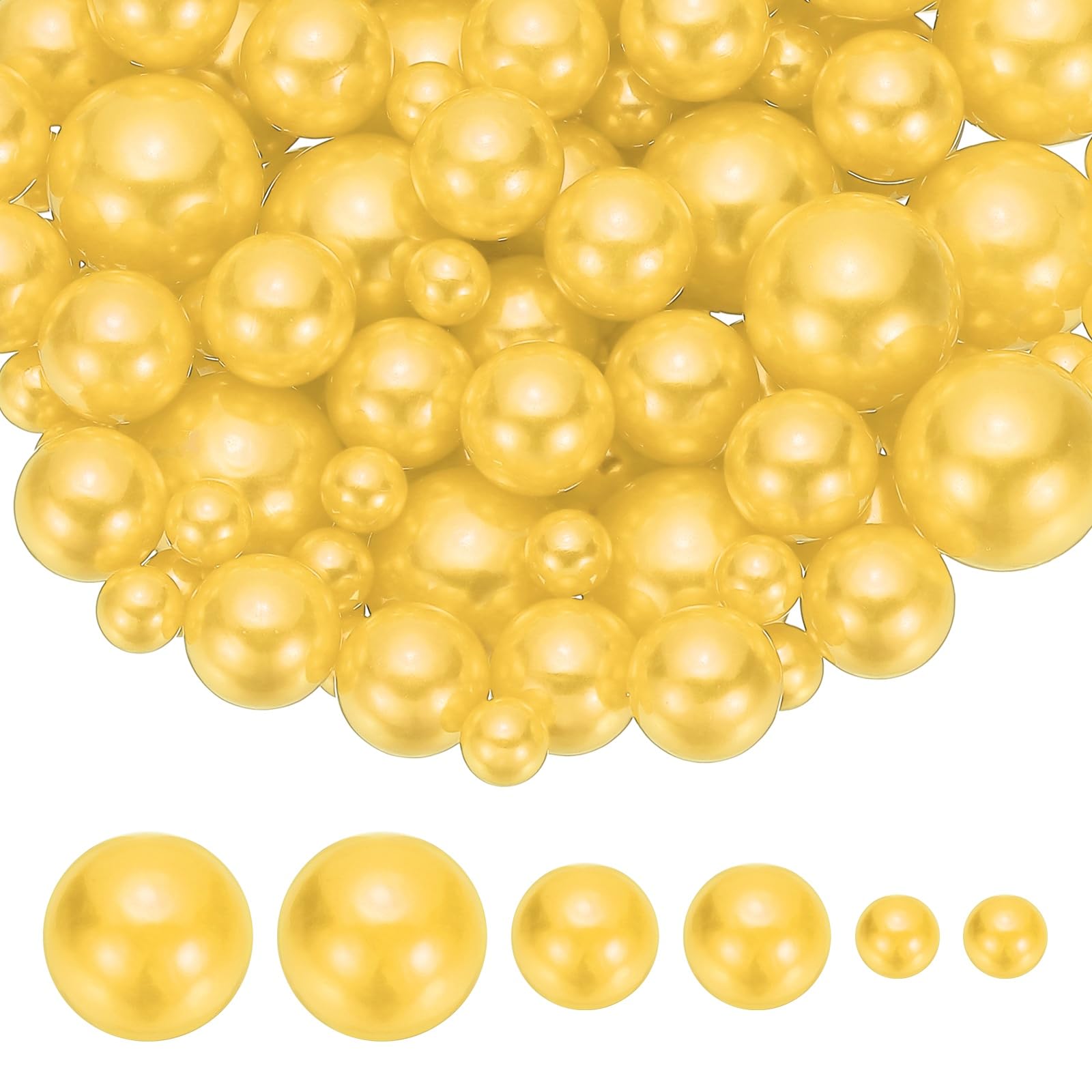 PATIKIL 8/14/20 mm Faux Pearls Beads, 150 Pcs No Hole Pearls Floating Beads for Vase Filler Centerpiece Decoration for Wedding Party Home Table Decor Floating Candle, Yellow