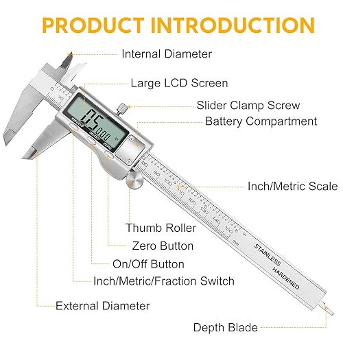 Miniatura 19 de Calibre digital, calibre Sangabery de 0 a 6 pulgadas con pantalla LCD grande, función de apagado automático, herramienta de medición de conversión