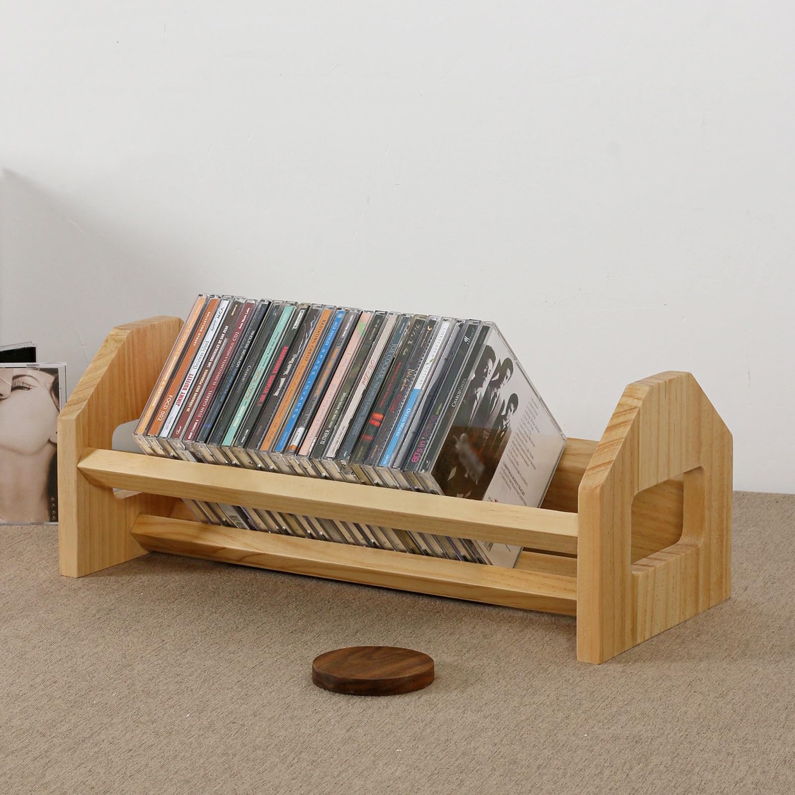 Supporto per CD in pino naturale, 43,4 x 19,1 x 17 cm, per DVD e dischi di gioco, per gioielli, nessun montaggio richiesto, ideale per collezioni musicali e film