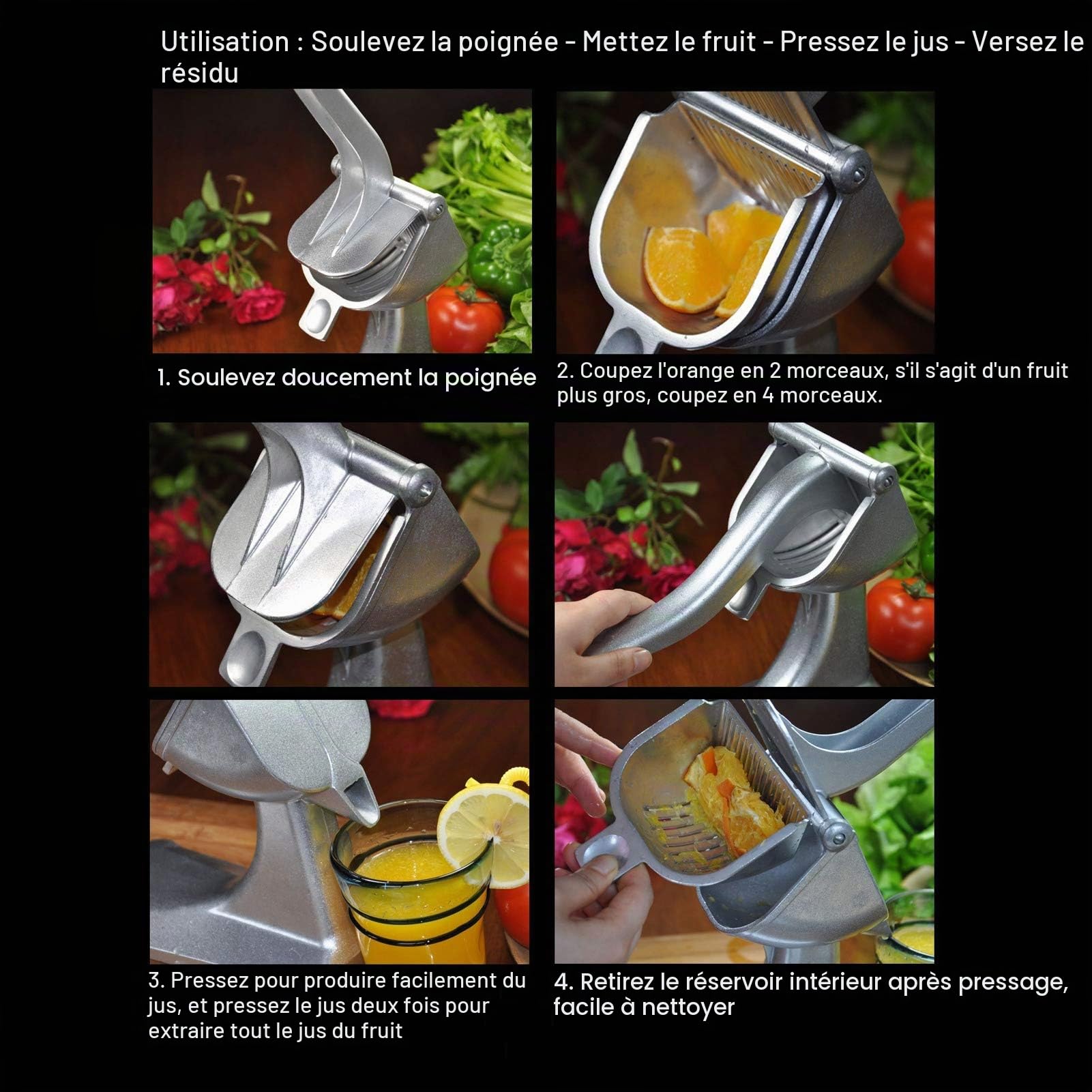 Presse-jus à manivelle, presse-agrumes manuel fruits citron orange presse accessoires de cuisine en aluminium