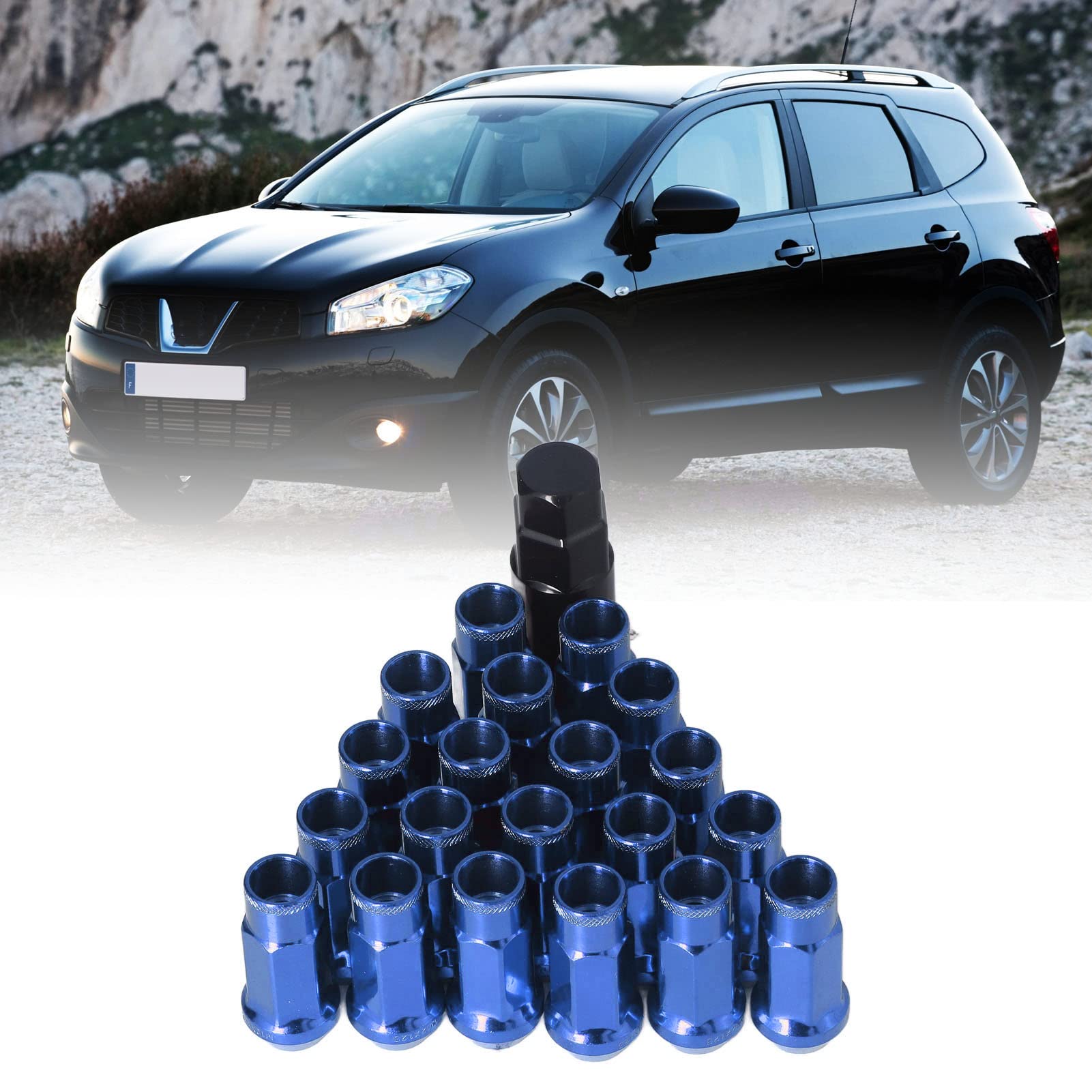 KIMISS Radmuttern, Universal 20 Stück M12x1,25 Metall Radmuttern Universal Autozubehör(Blau)