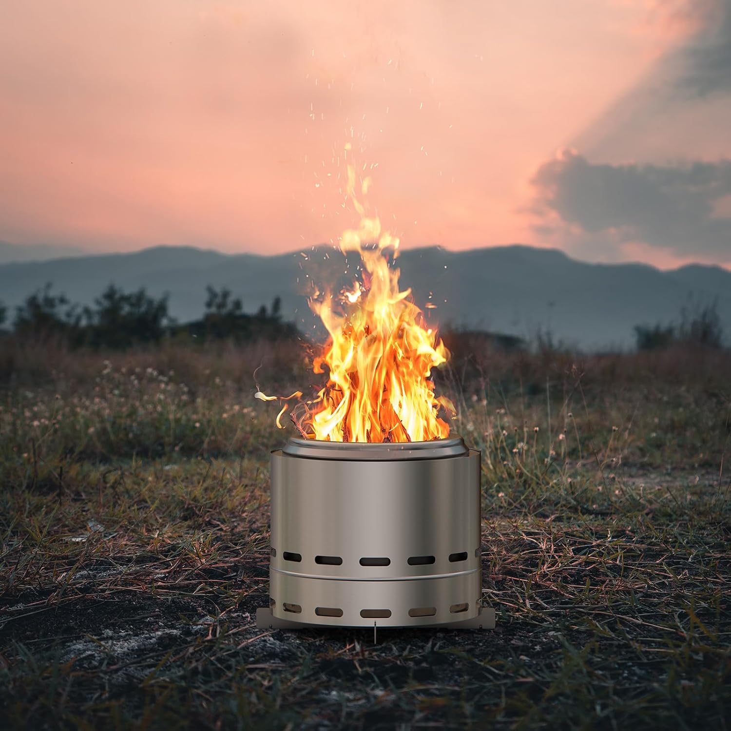 ROOMTEC 15" Smokeless Fire Pit, Portable Outdoor Firepit with Stand and Bag, Easy Clean Wood Burning Fireplaces with Removable Ash Pan, Low Smoke Bonfire for Camping, Patio and Outside