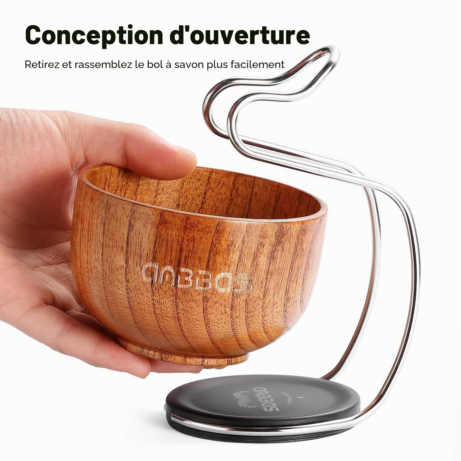 Anbbas Ensemble de Blaireau de Rasage 3en1,avec Grand Bol à raser,Support pour Homme Rasage de Près,Cadeau pour Débutant
