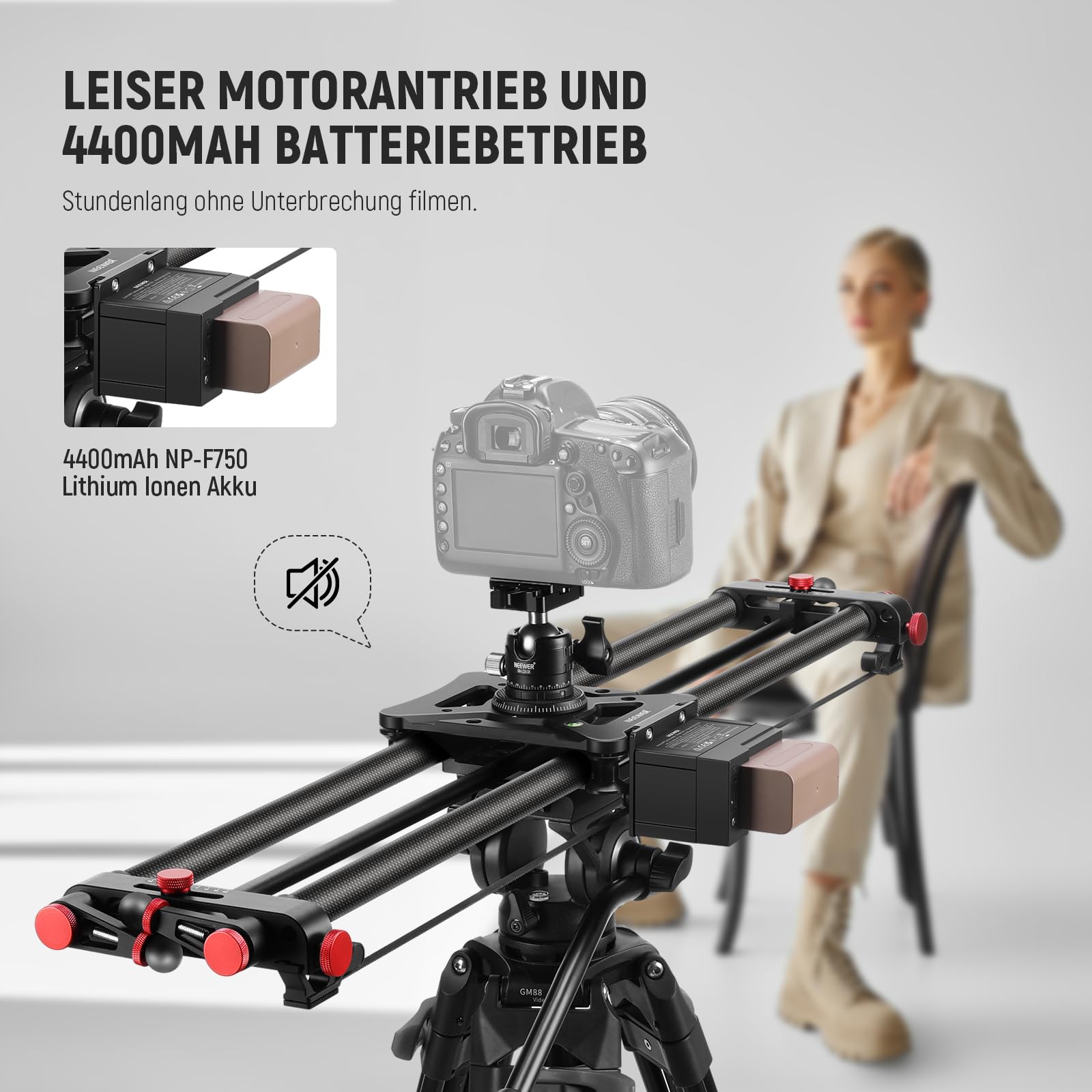 NEEWER 80cm motorisierter Kameraschlitten, DSLR Kohlefaser Dolly Schienenslider mit App Steuerung, 4400mAh F750 Akku für Zeitrafferaufnahmen, unterstützt Videomodus, Ladegerät Nicht enthalten, ER1-80
