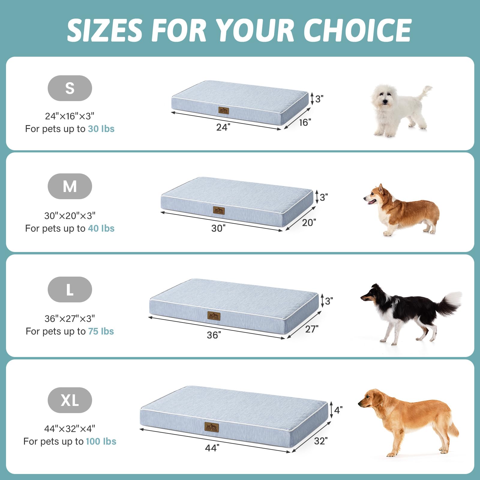 COZY KISS Panier Coussin Rafraîchissant pour Chiens De Taille Moyenne, Q-Max>0,4 Lavable Tapis Chien, Orthopédique Lit, Atmungsaktiv, Dehoussable, Antidérapant, 76X51x7.5cm, Bleu Clair